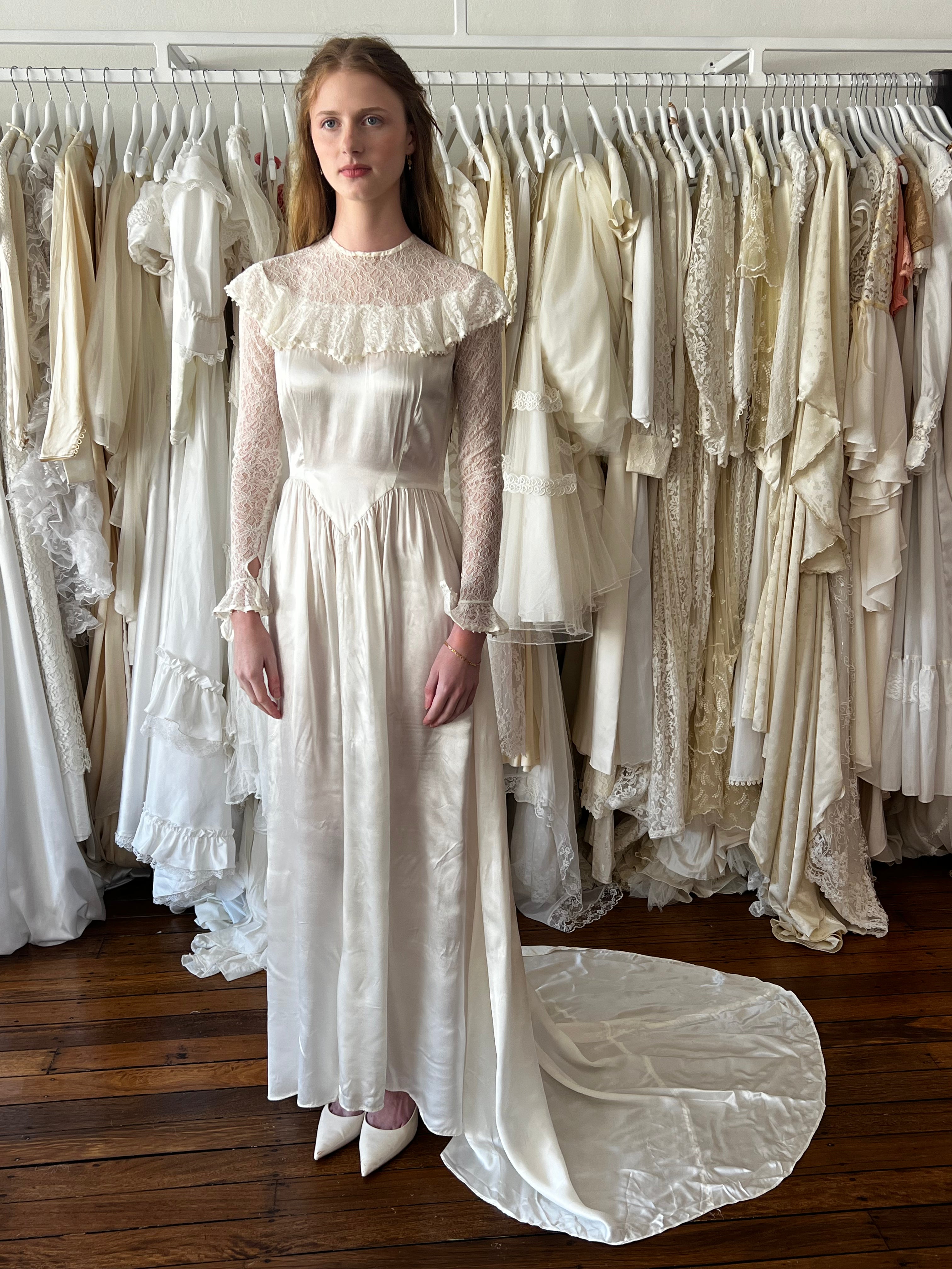 30s Lace and Liquid Silk Basque Waist Dress – Fruitful Bridal