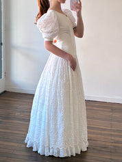 80s Repurposed 60s Space Age Embroidered Chiffon Drop Waist Dress