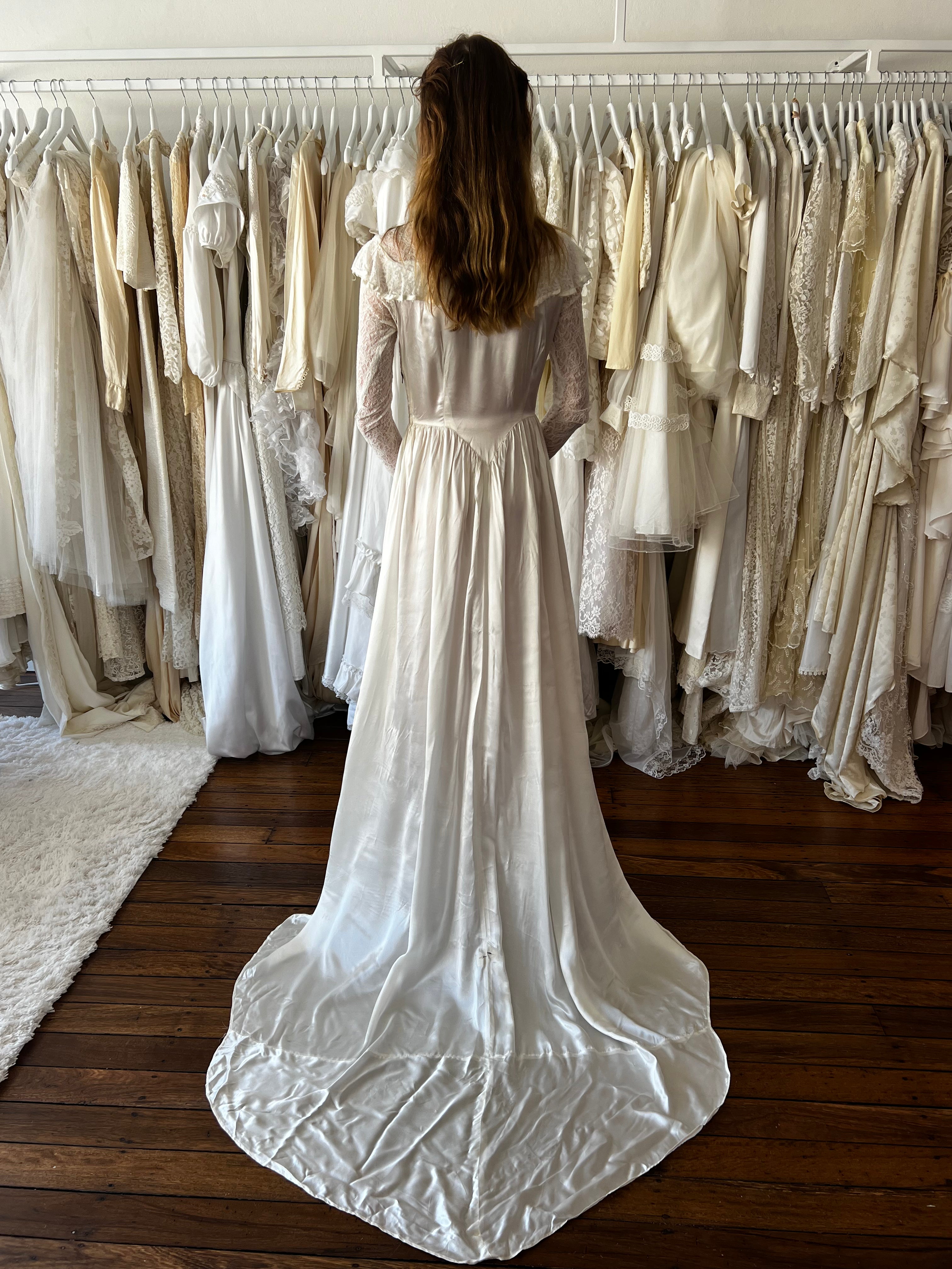 30s Lace and Liquid Silk Basque Waist Dress