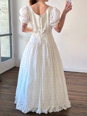 80s Repurposed 60s Space Age Embroidered Chiffon Drop Waist Dress