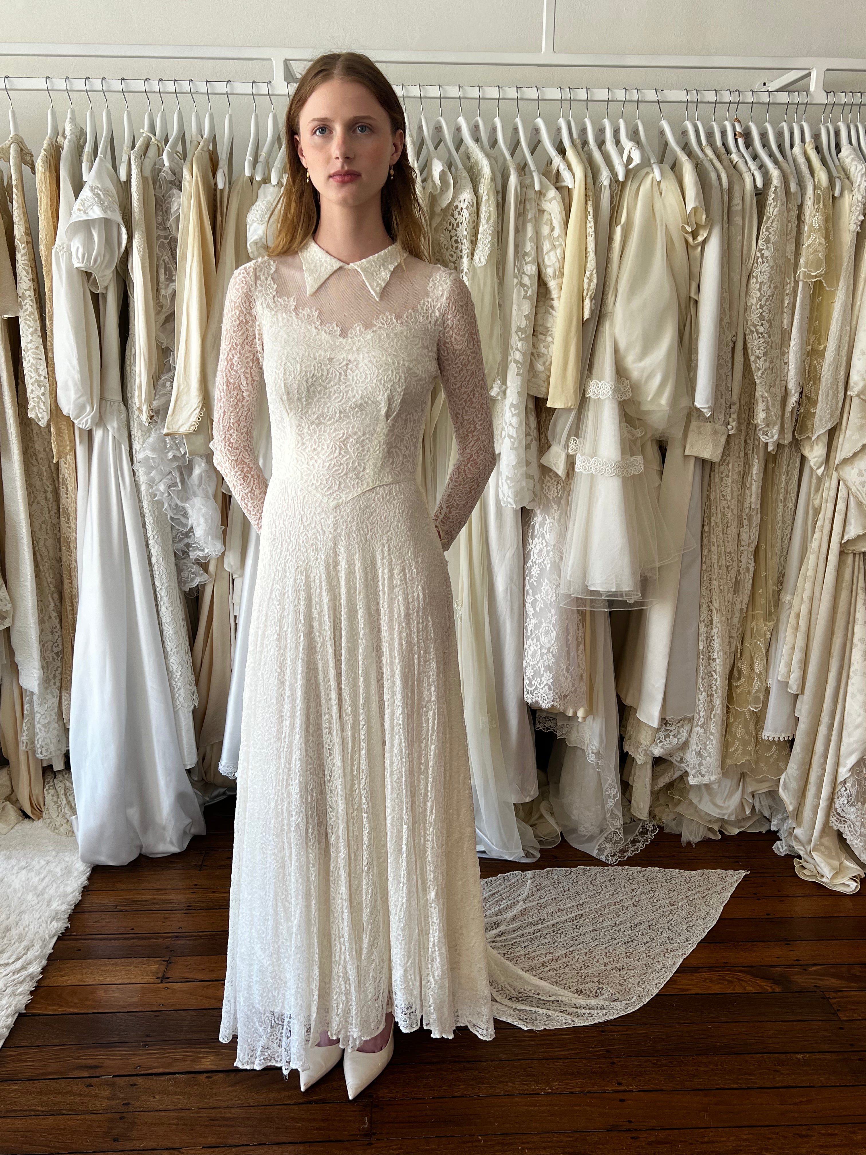 30s Lace Collared Basque Waist Dress