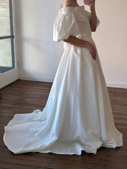 90s Folded Off-the-shoulder Neckline Puff Sleeve Dress