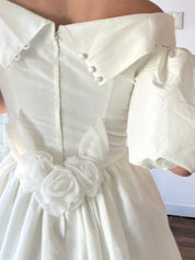 90s Folded Off-the-shoulder Neckline Puff Sleeve Dress