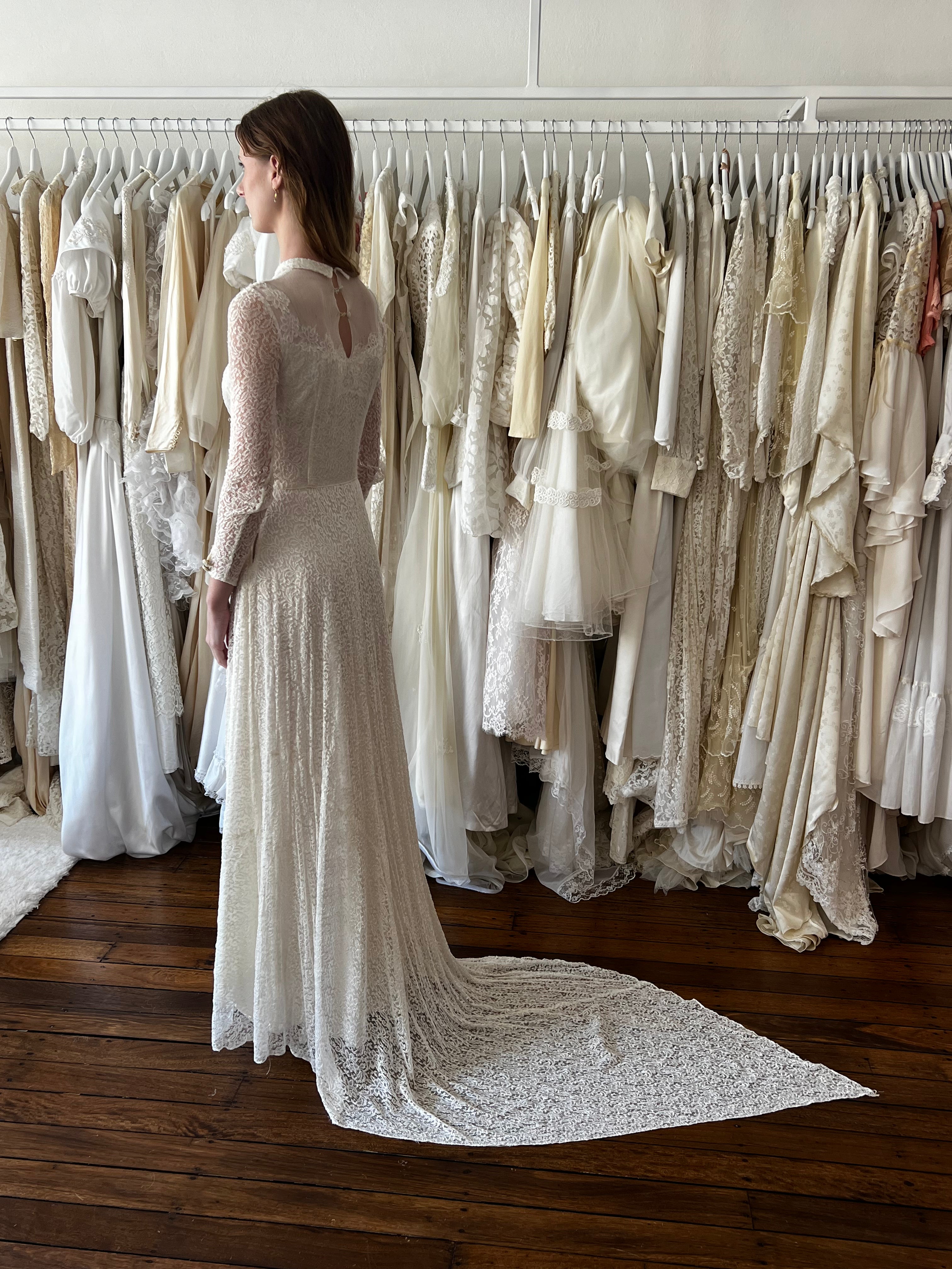 30s Lace Collared Basque Waist Dress