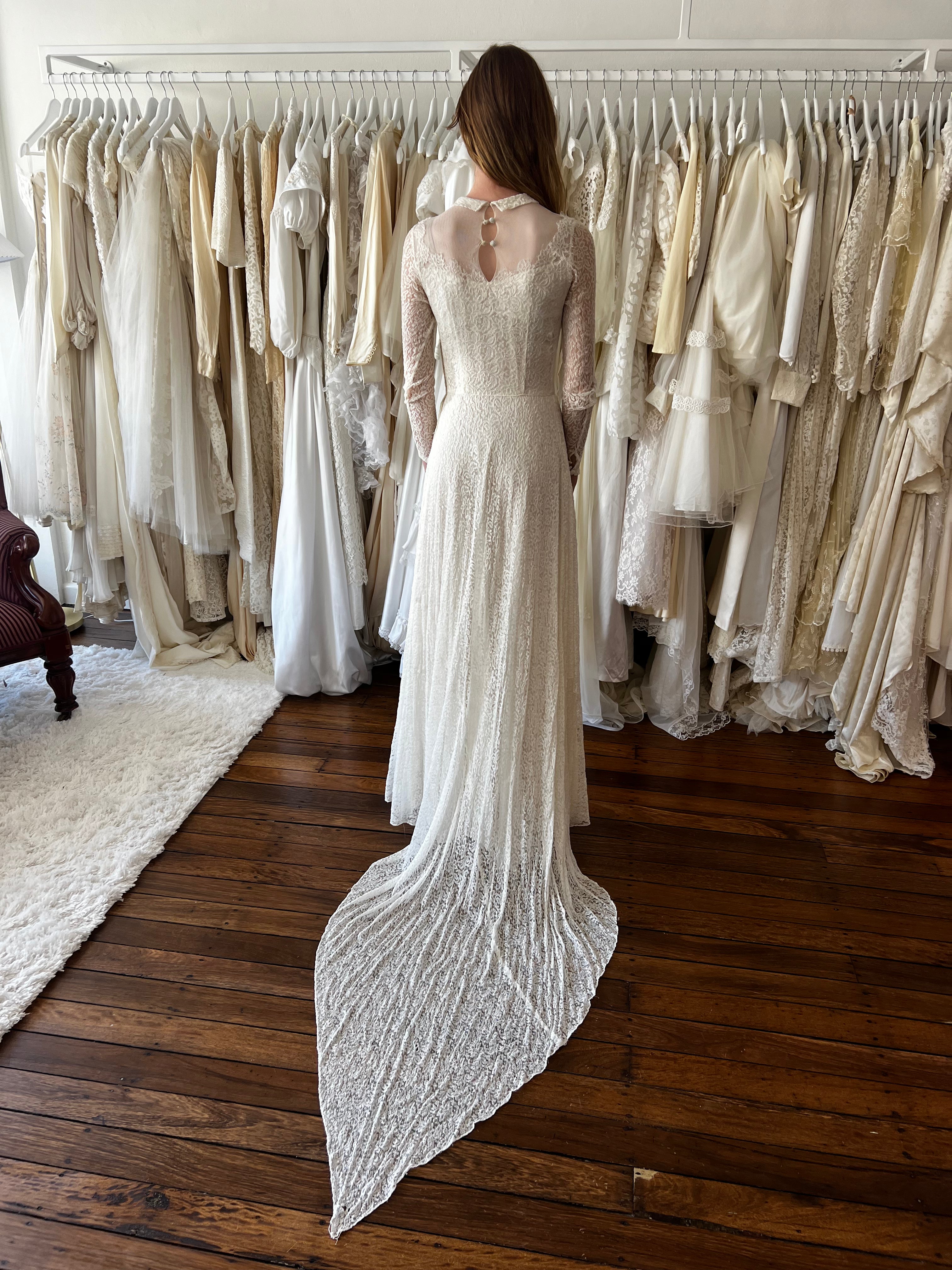 30s Lace Collared Basque Waist Dress