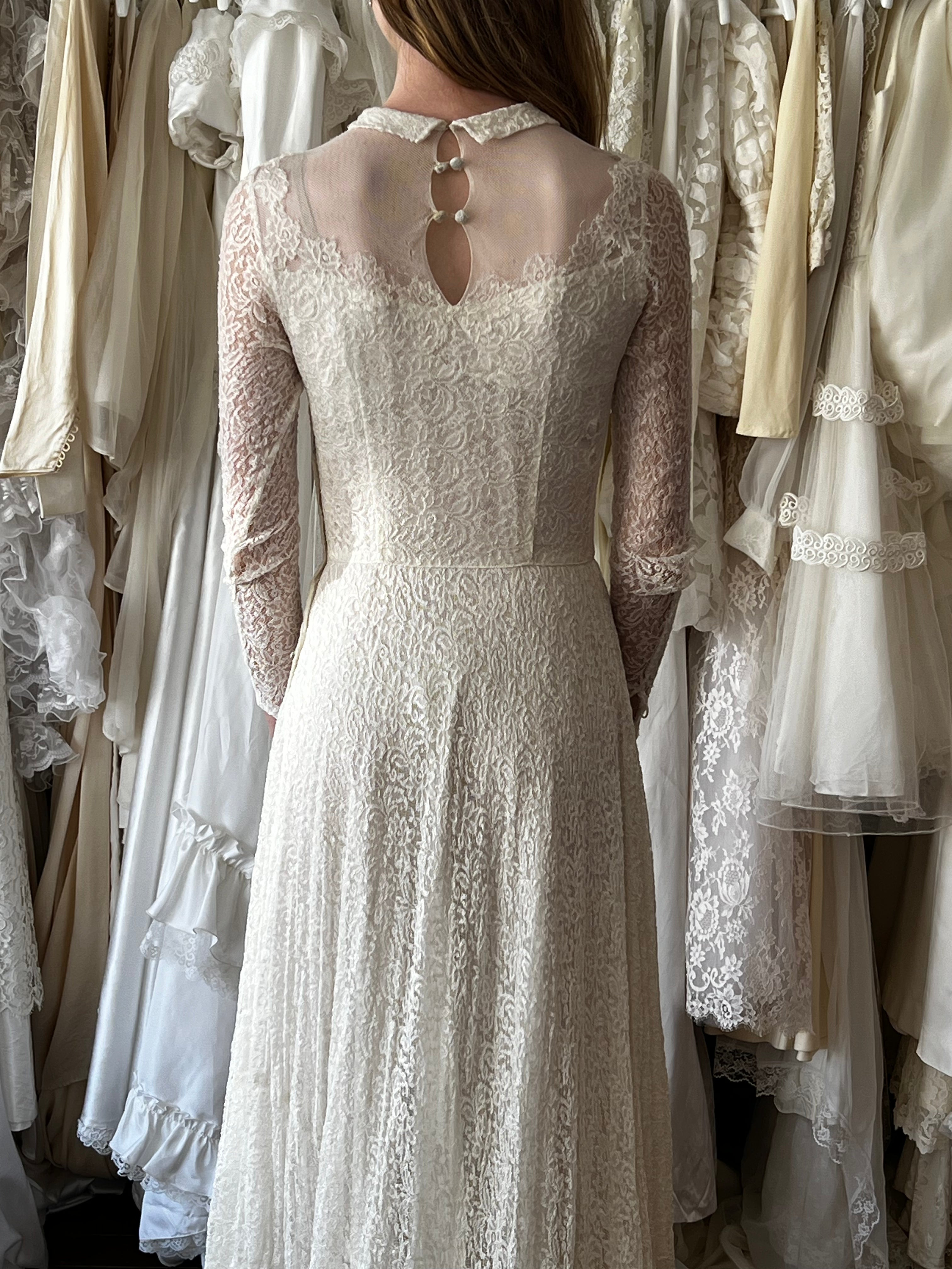 30s Lace Collared Basque Waist Dress