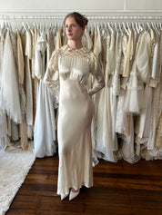 30s Liquid Silk Collared Lace Dress