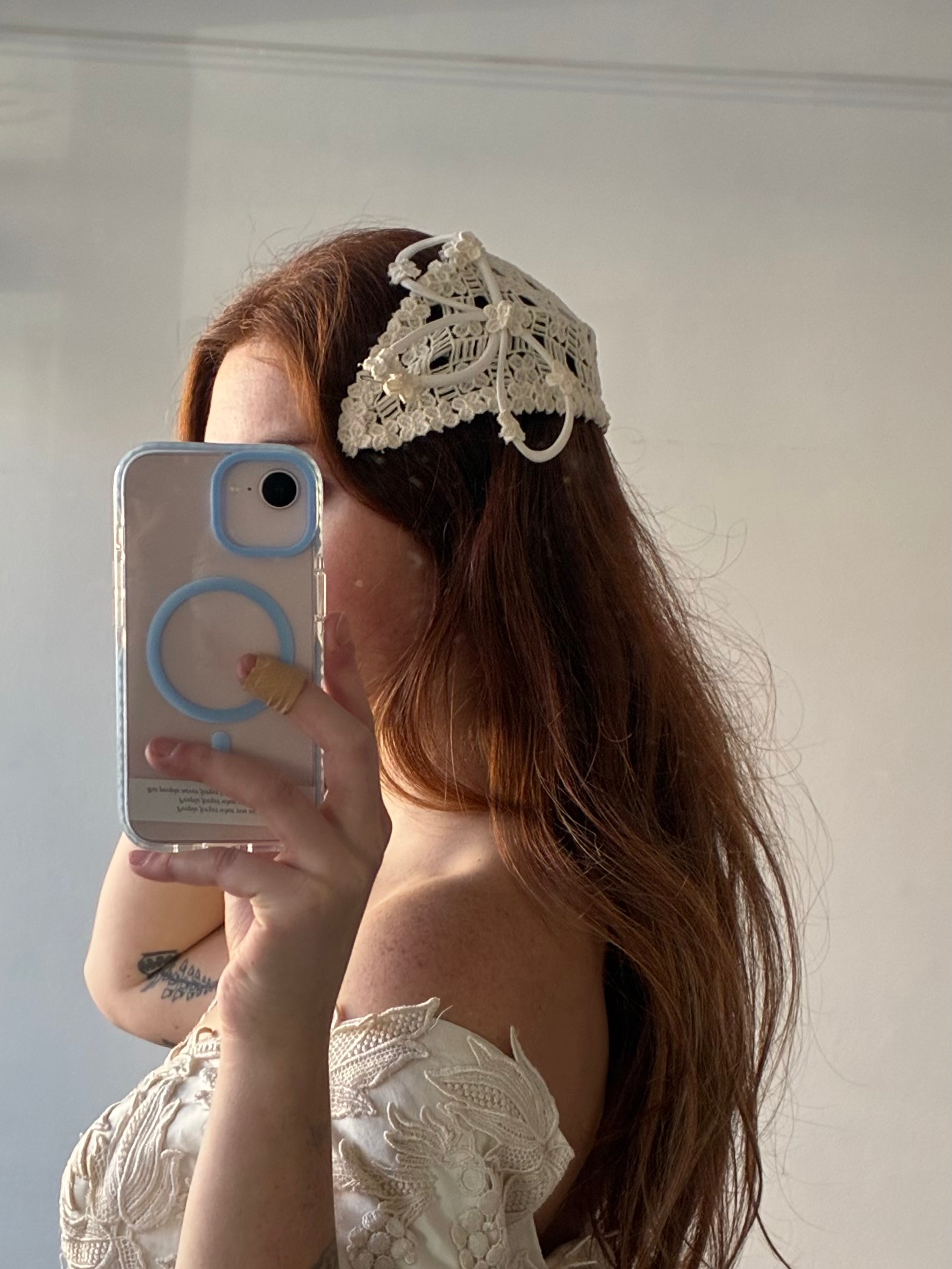 40s Crochet Lace Bow Detail Juliet Cap