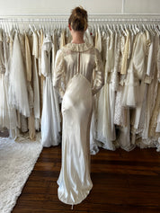 30s Liquid Silk Collared Lace Dress