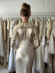 30s Liquid Silk Collared Lace Dress