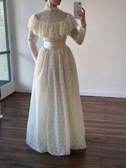1985 Lace Mock-neck Dress with Basque Satin Belt