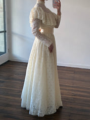 1985 Lace Mock-neck Dress with Basque Satin Belt
