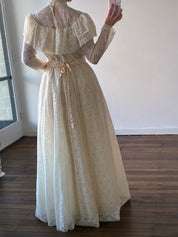 1985 Lace Mock-neck Dress with Basque Satin Belt