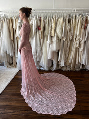 1910s Antique Pink Chantilly Lace Dress