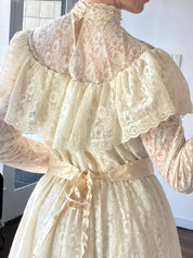 1985 Lace Mock-neck Dress with Basque Satin Belt