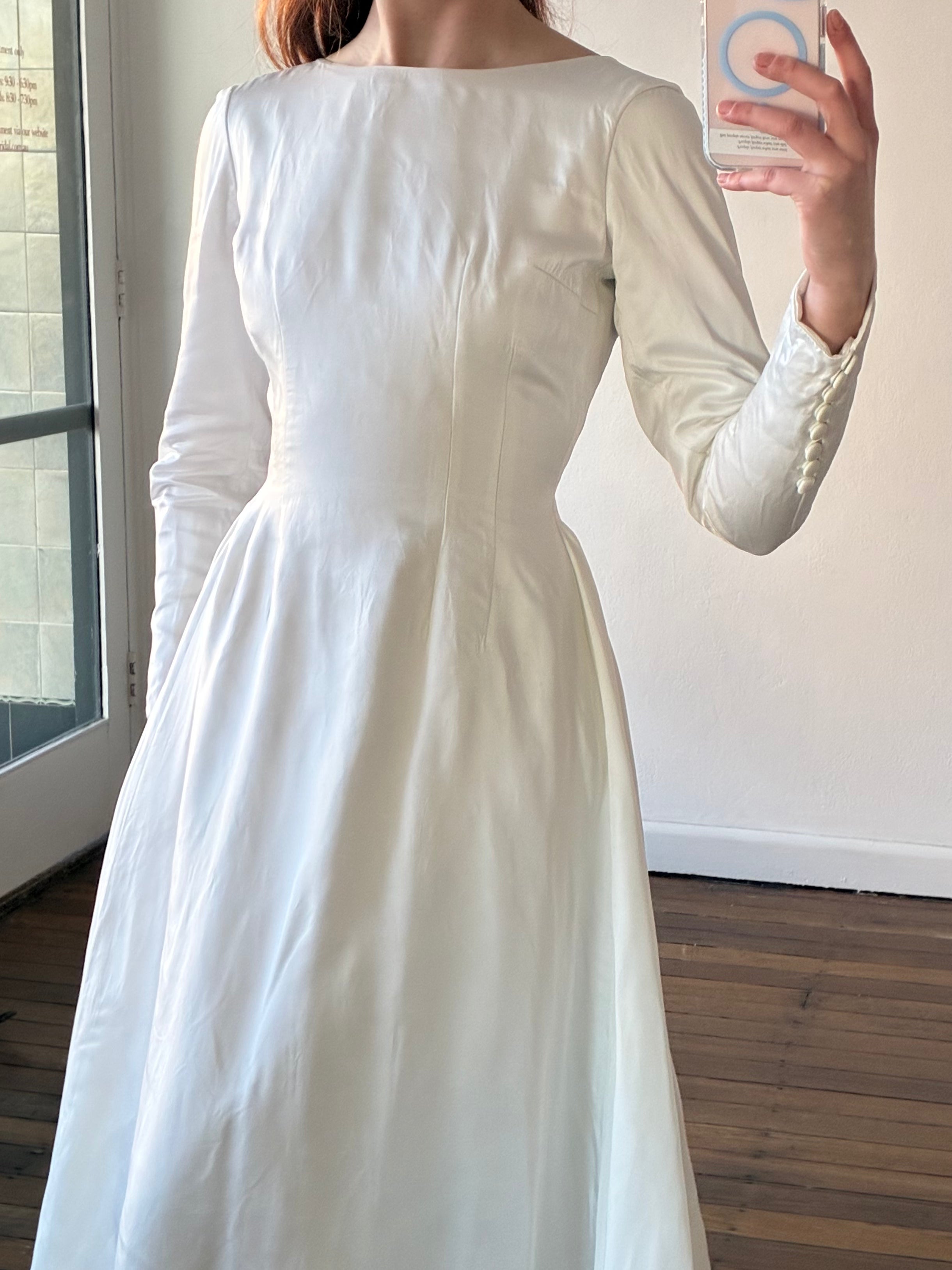 90s Classic Silk Satin Bateau Long Sleeve Dress