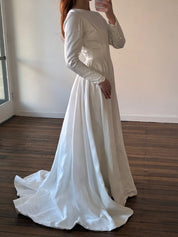 90s Classic Silk Satin Bateau Long Sleeve Dress