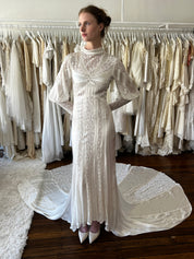 30s Silk and Lace Panel Art Deco Dress