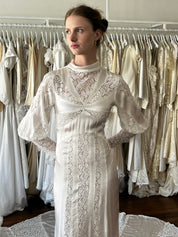 30s Silk and Lace Panel Art Deco Dress