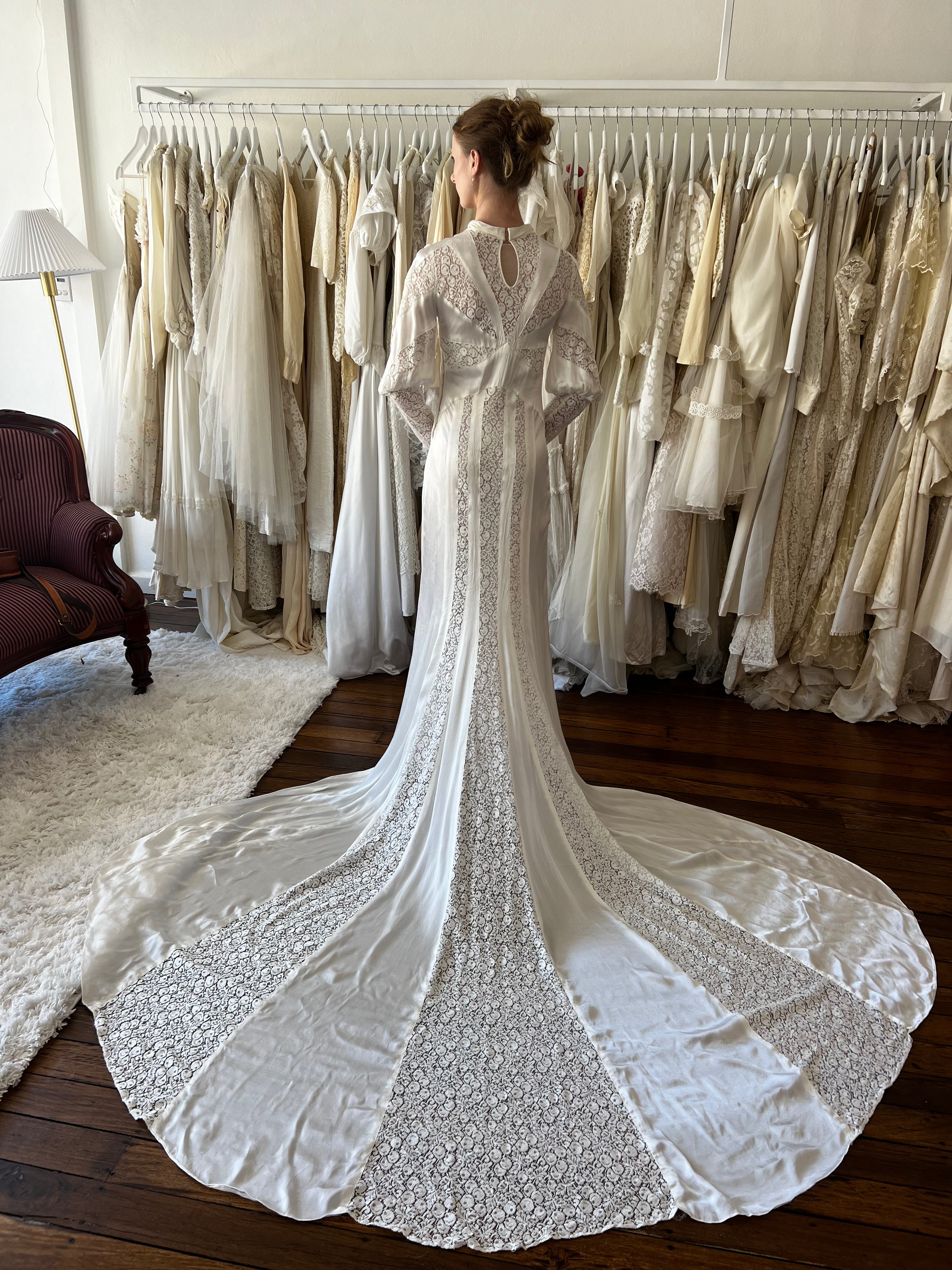 30s Silk and Lace Panel Art Deco Dress