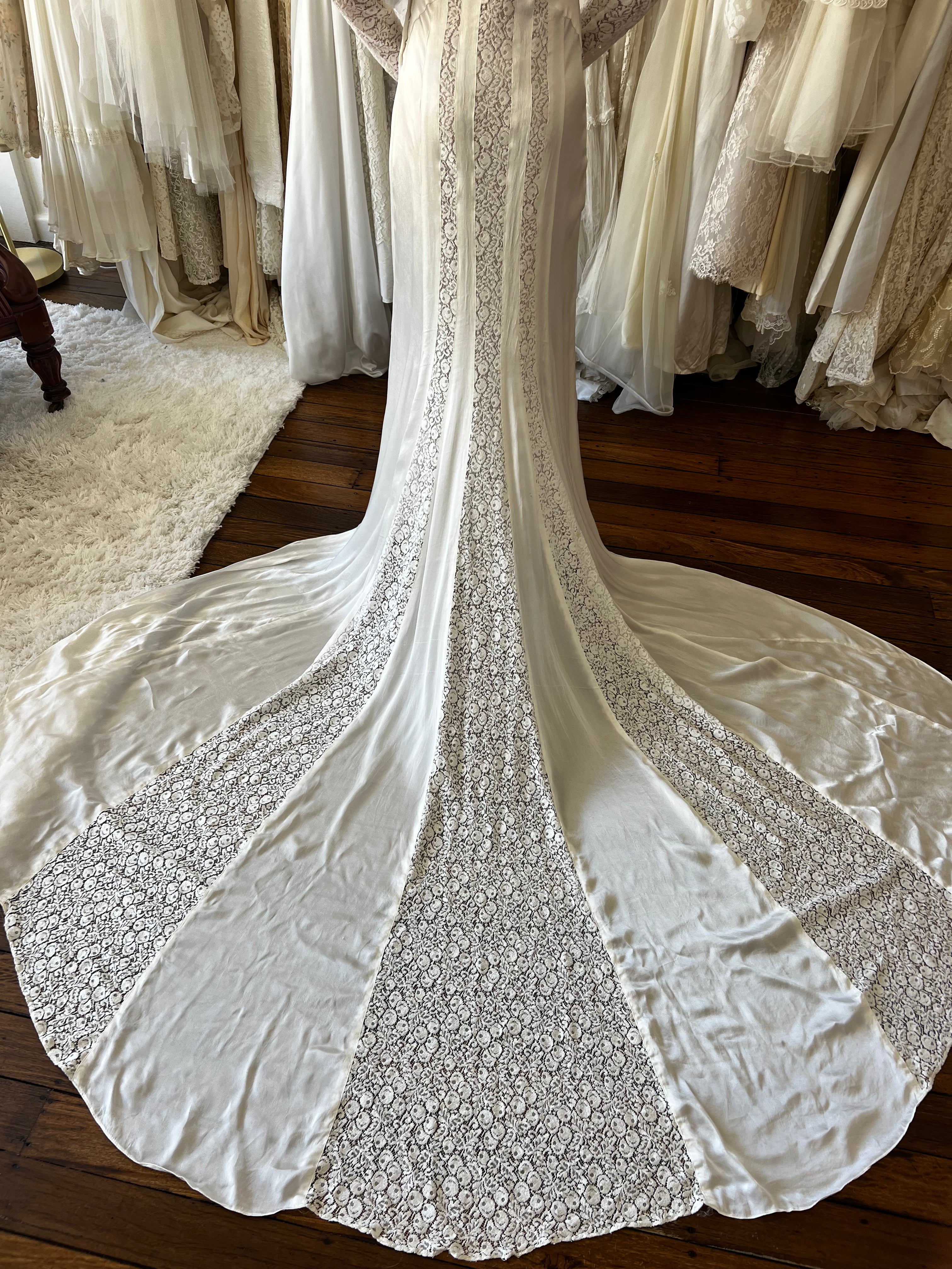 30s Silk and Lace Panel Art Deco Dress