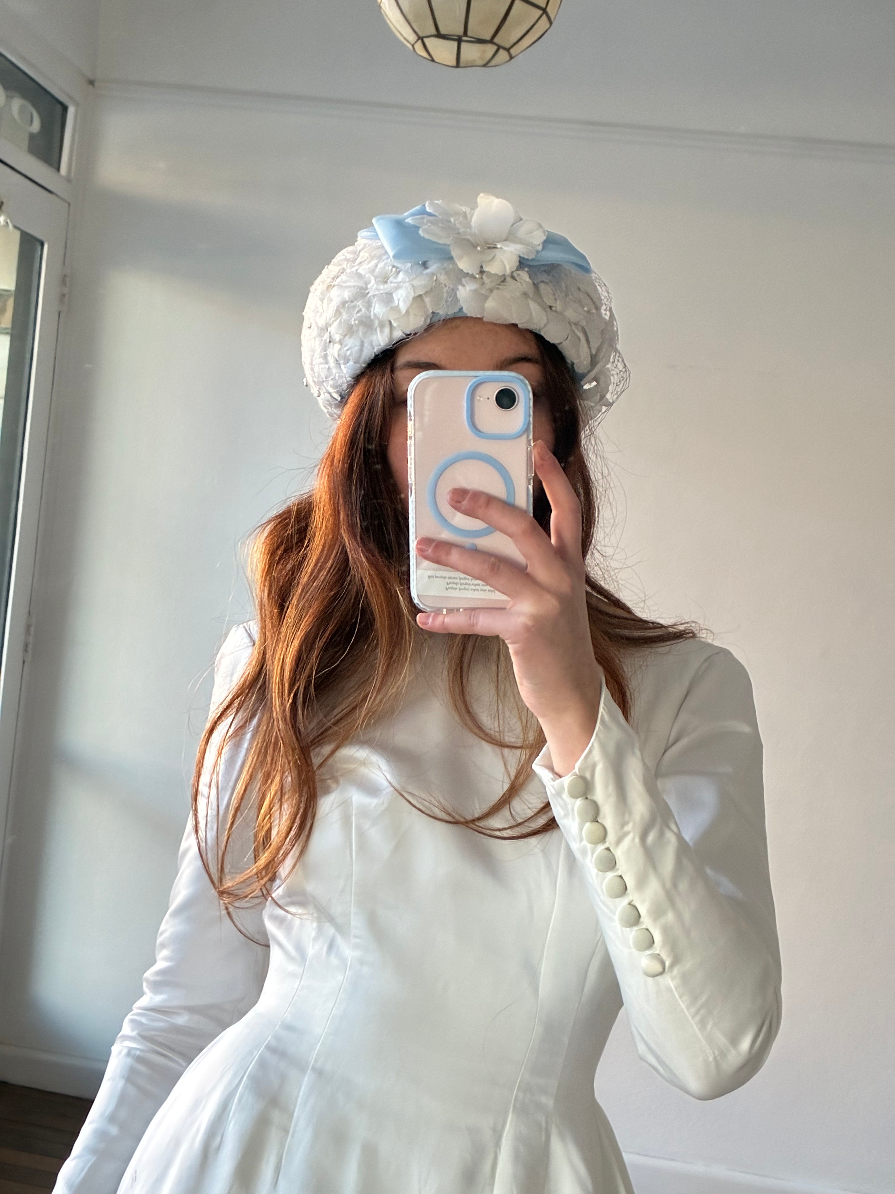 60s Something Blue Detail Floral Bridal Hat
