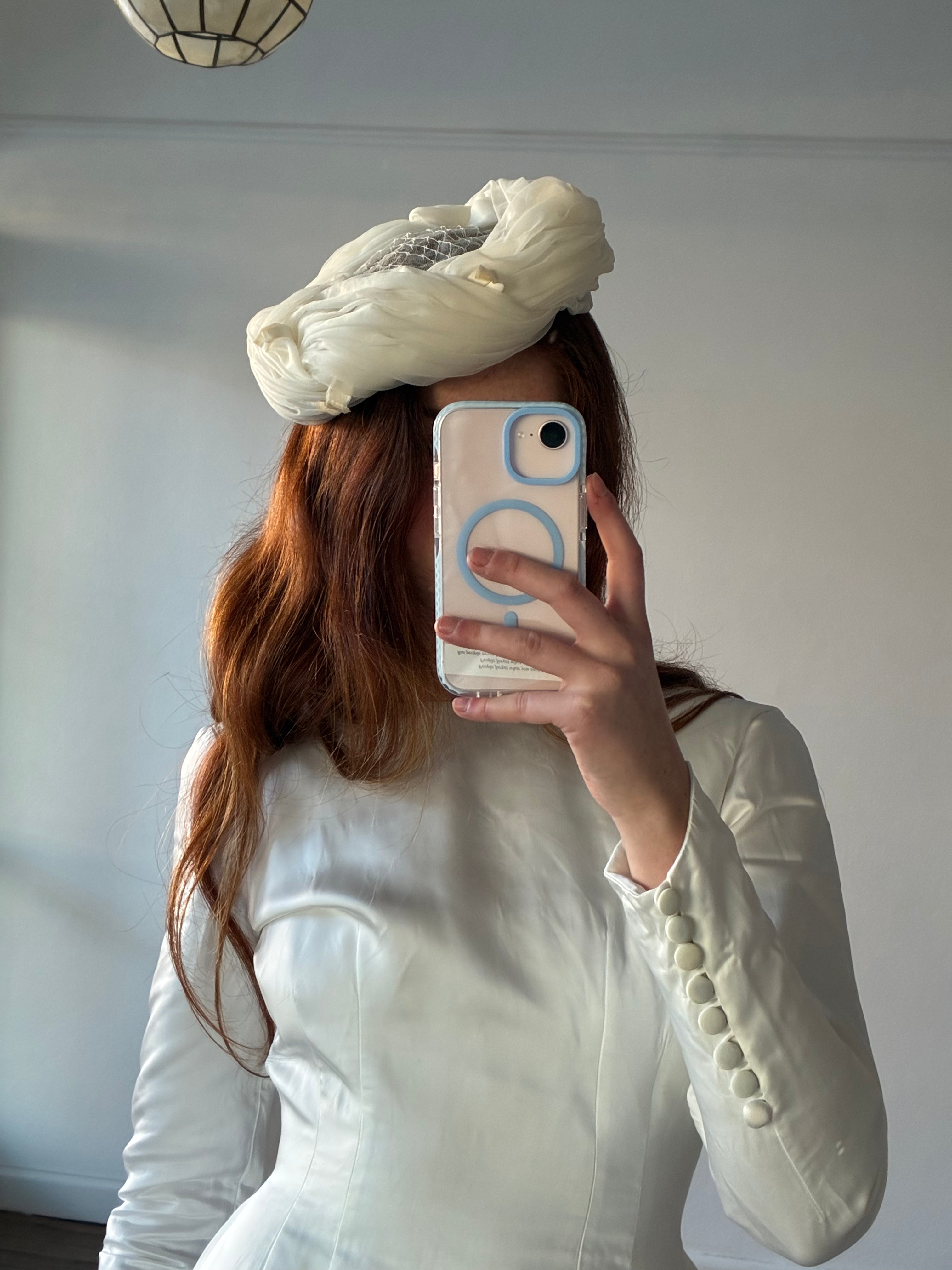 60s Pleated Chiffon Pill Box Hat