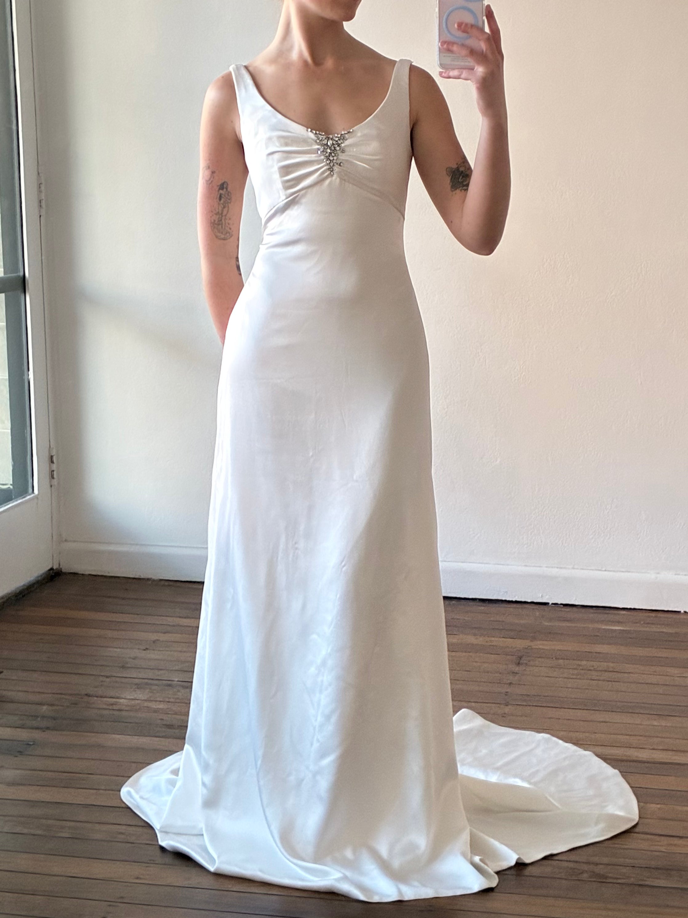 90s Alfred Angelo Silky Backless Empire Dress
