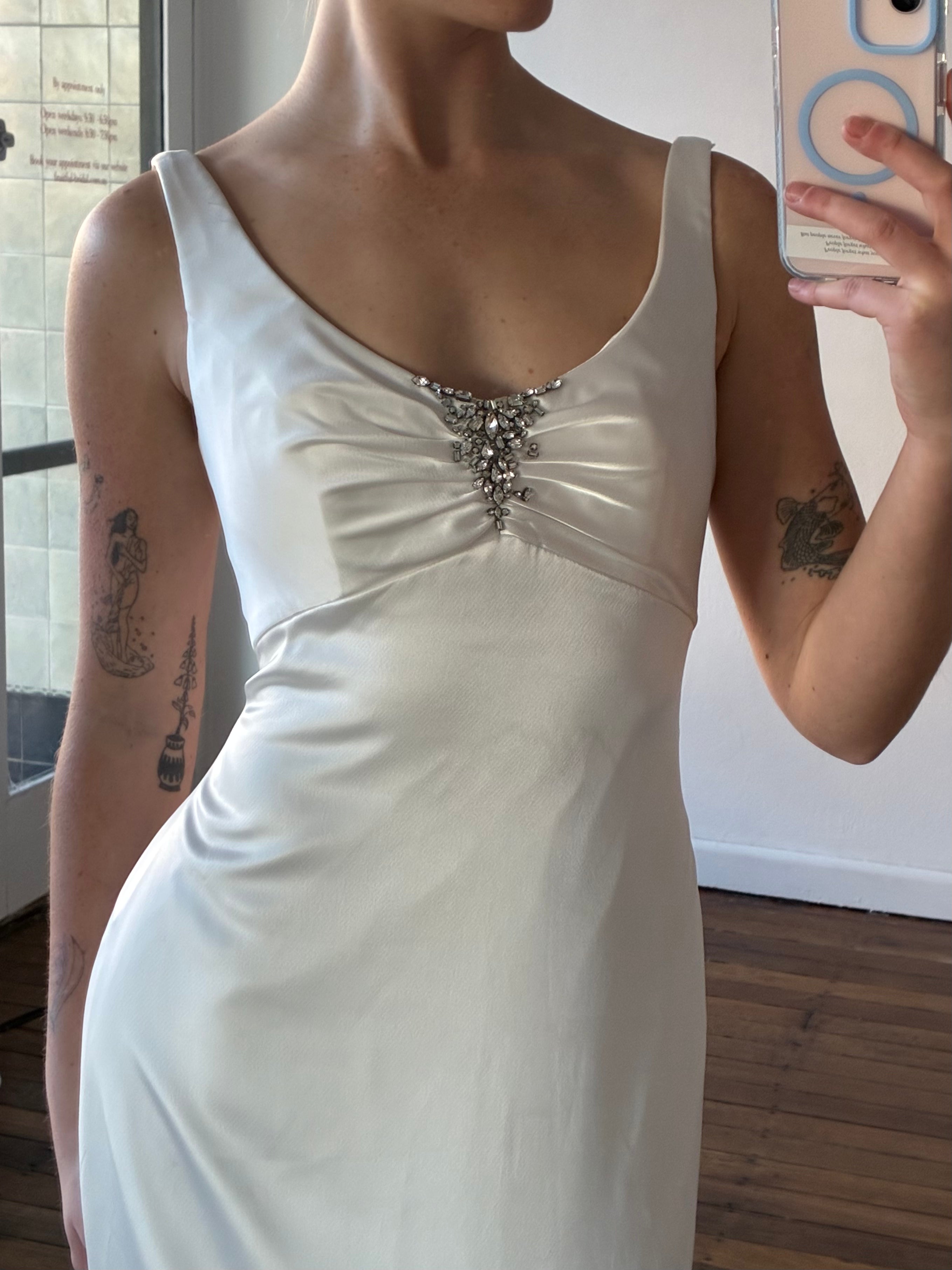 90s Alfred Angelo Silky Backless Empire Dress
