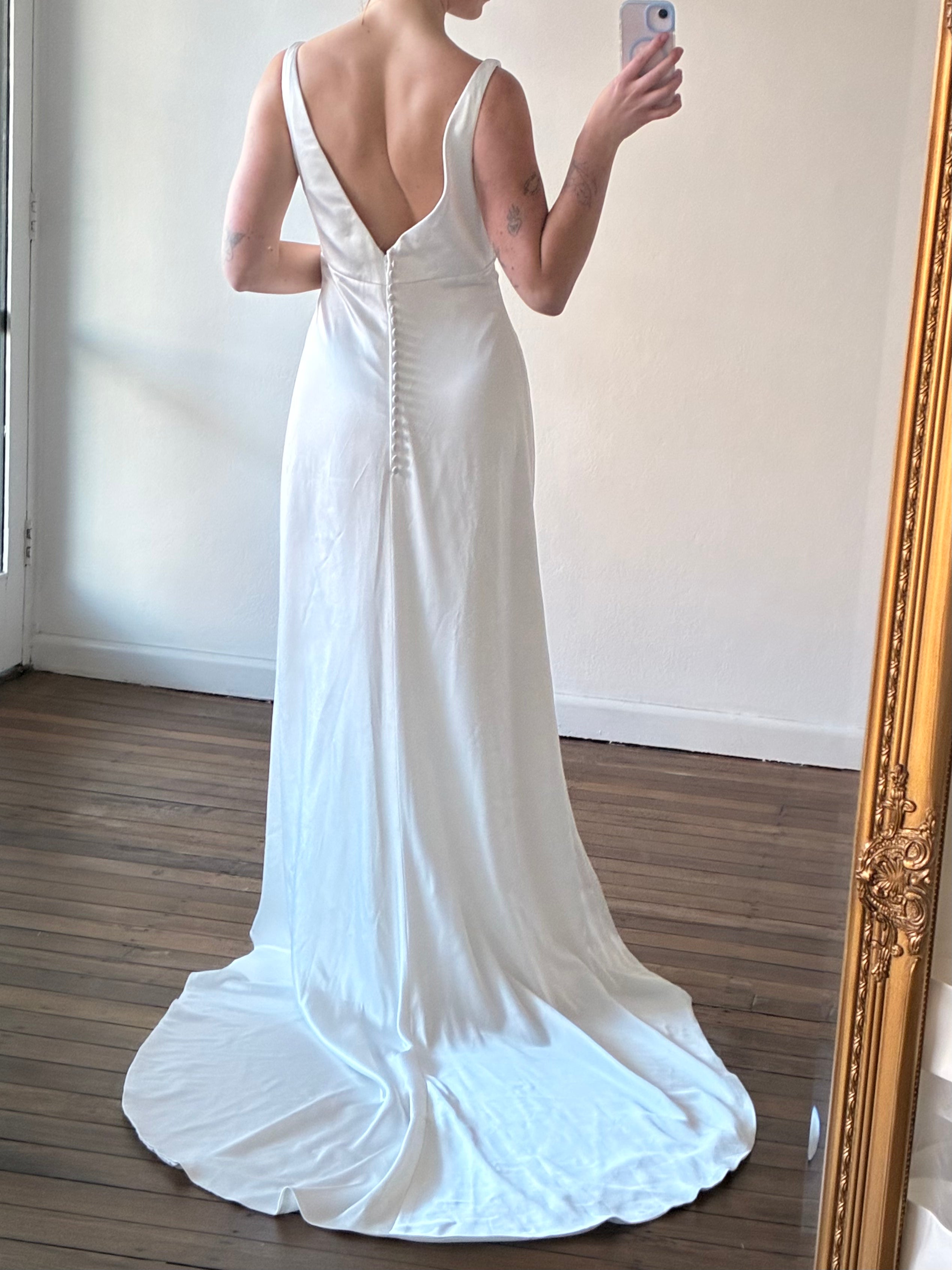 90s Alfred Angelo Silky Backless Empire Dress