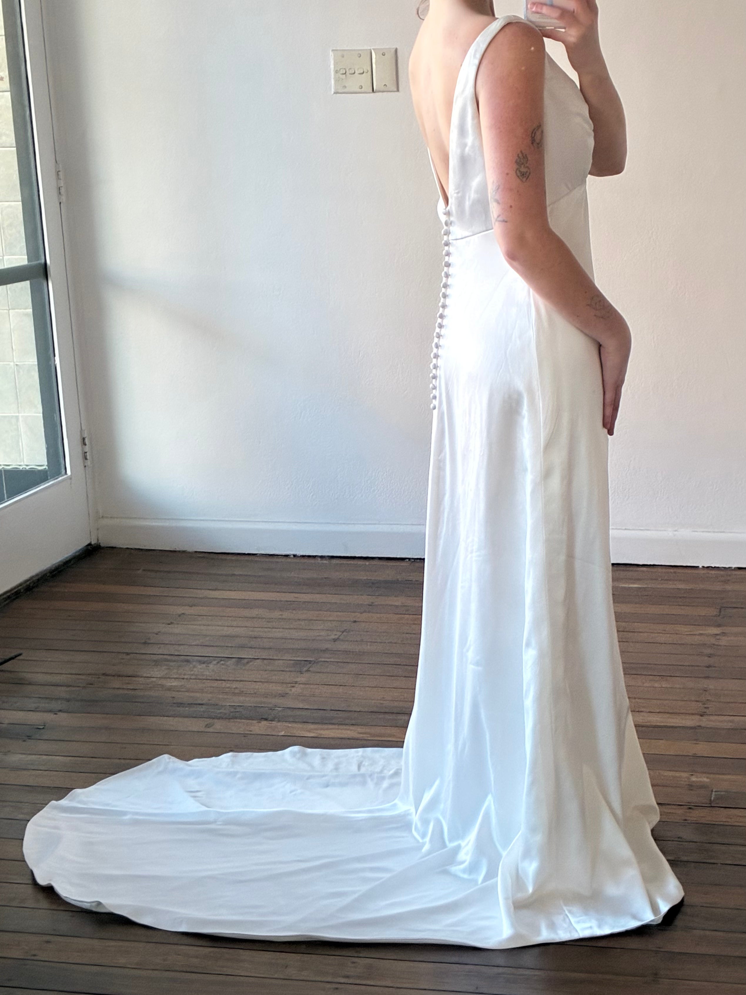 90s Alfred Angelo Silky Backless Empire Dress