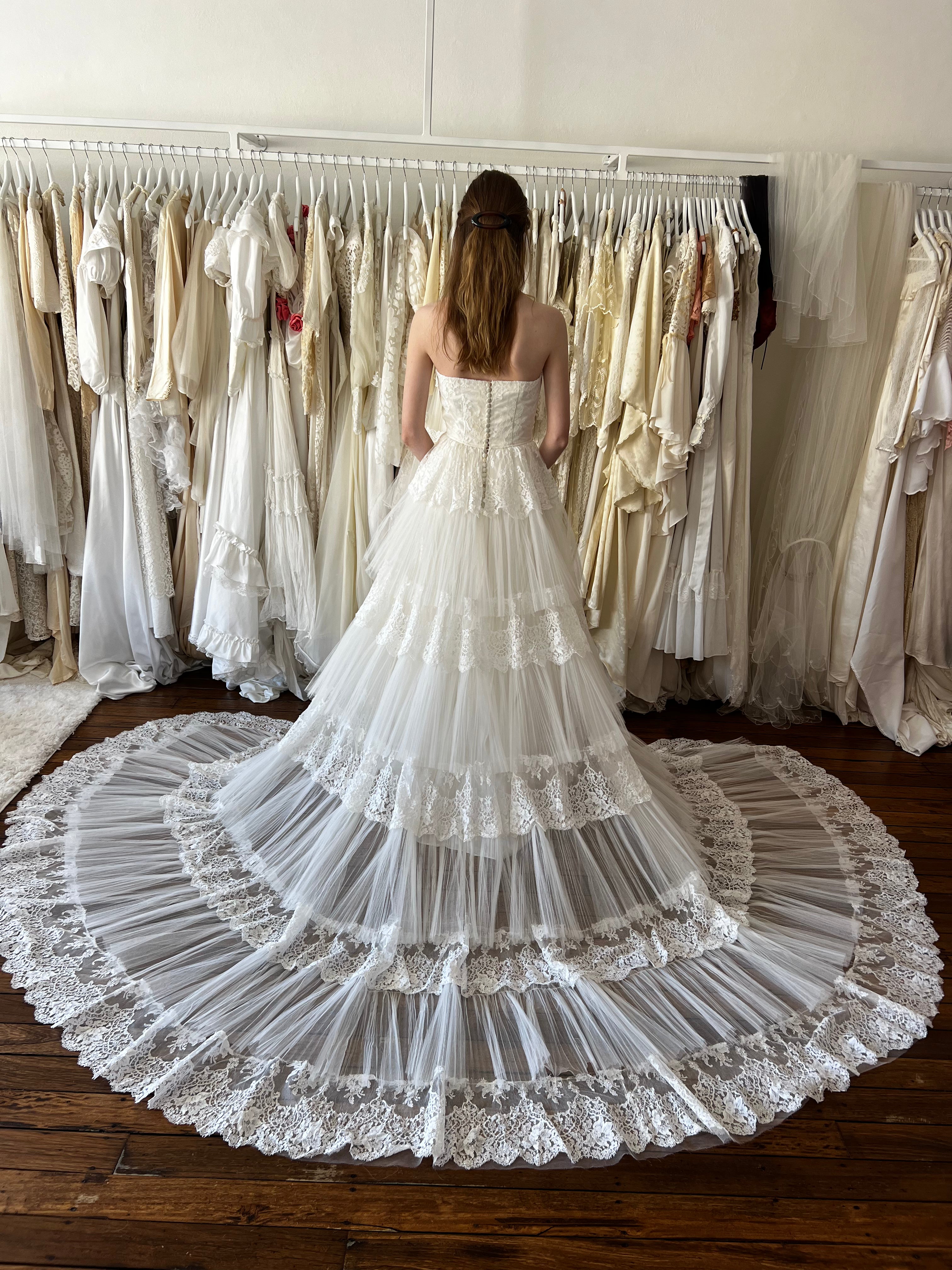 1957 Strapless Tiered Skirt Ballgown