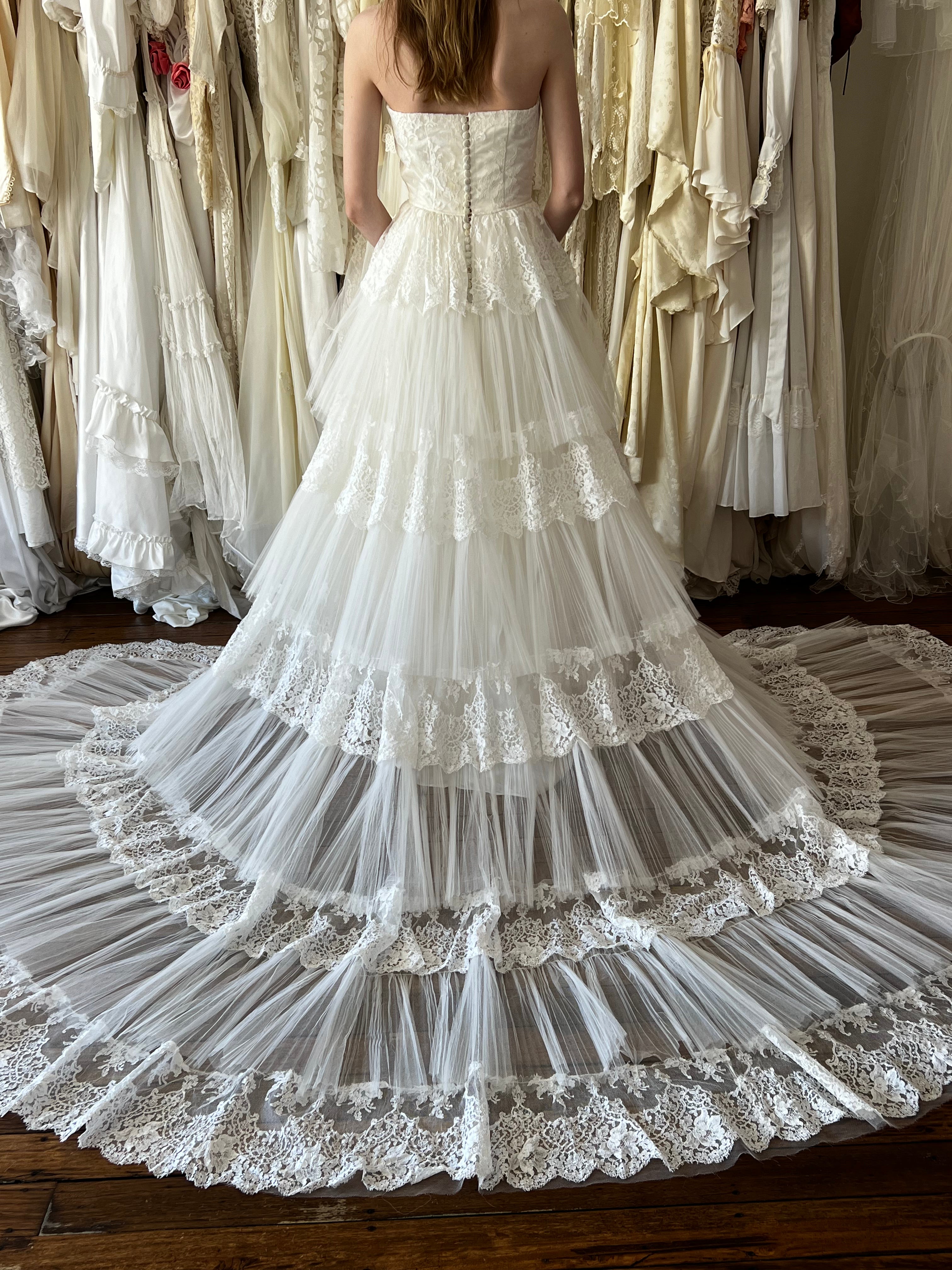 1957 Strapless Tiered Skirt Ballgown