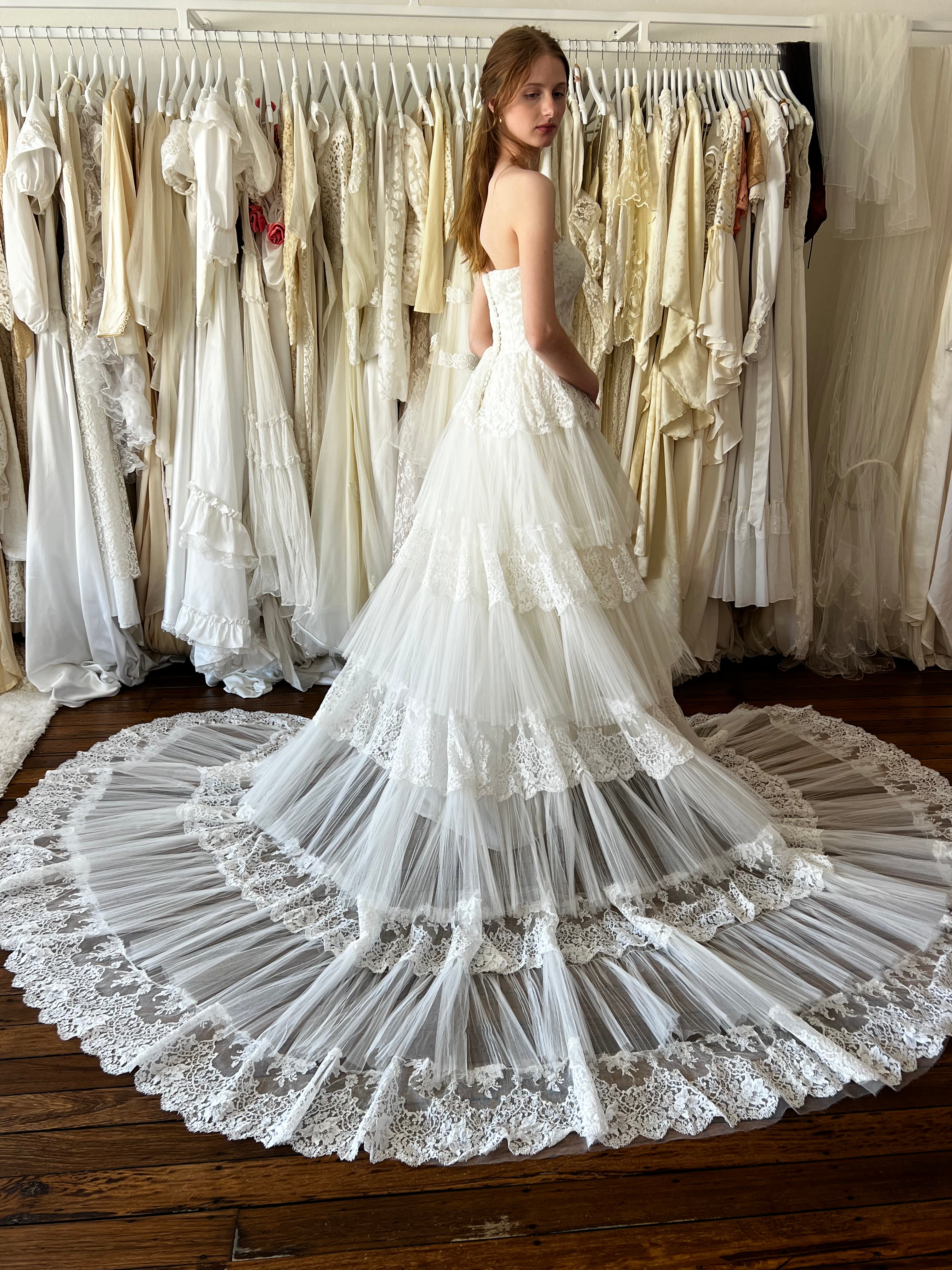 1957 Strapless Tiered Skirt Ballgown