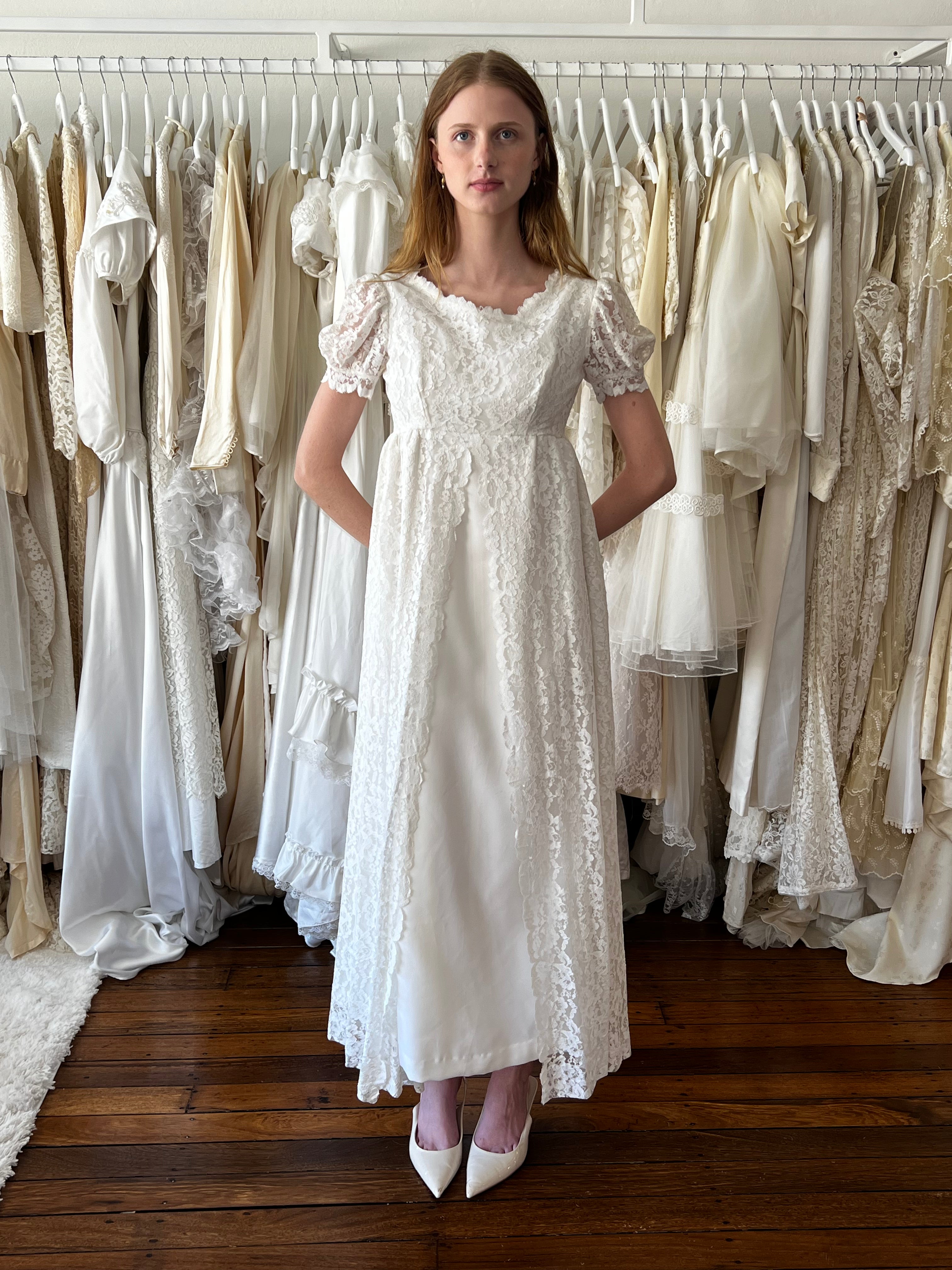 50s Lace Front Yoke Empire Dress