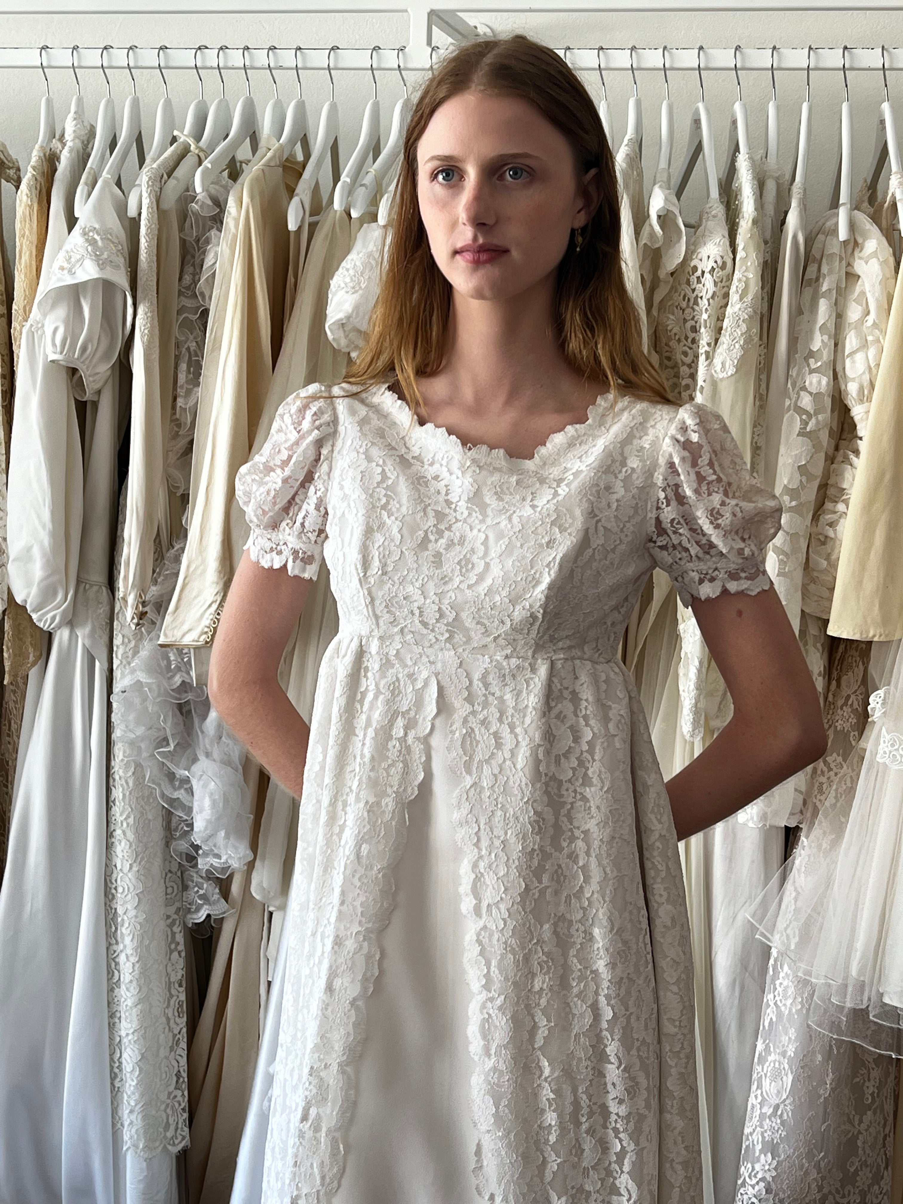 50s Lace Front Yoke Empire Dress