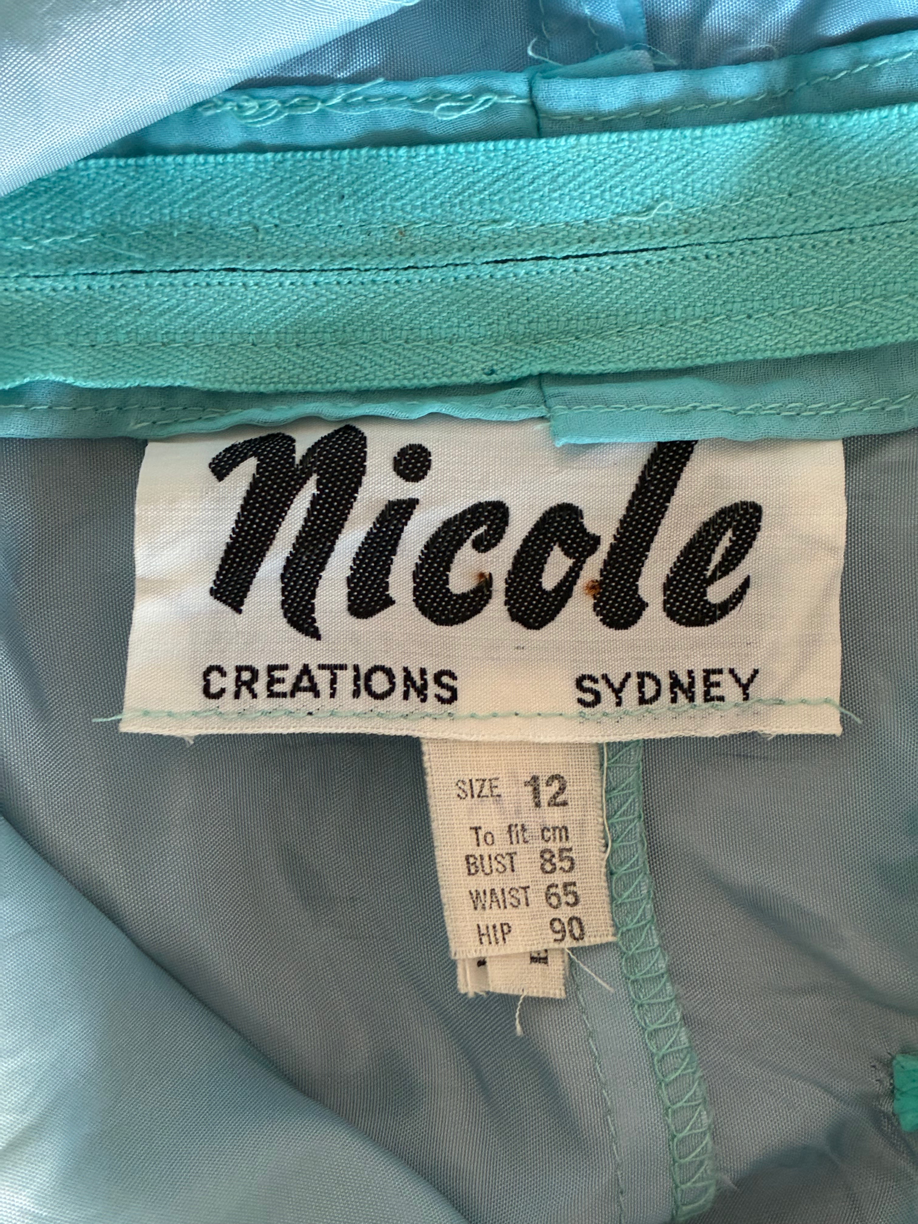 90s Turquoise Asymmetrical Ruffle Rosette Dress