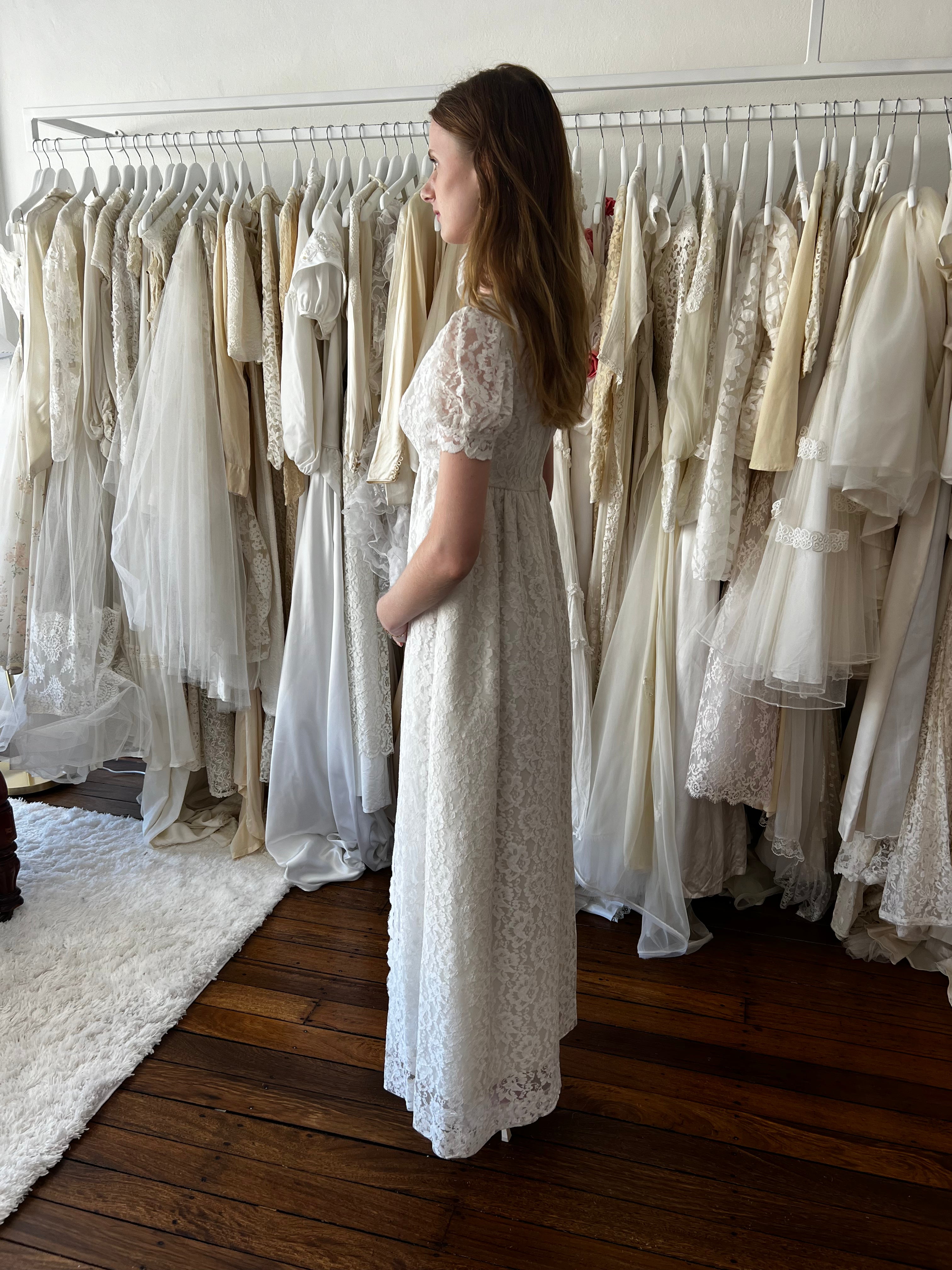 50s Lace Front Yoke Empire Dress