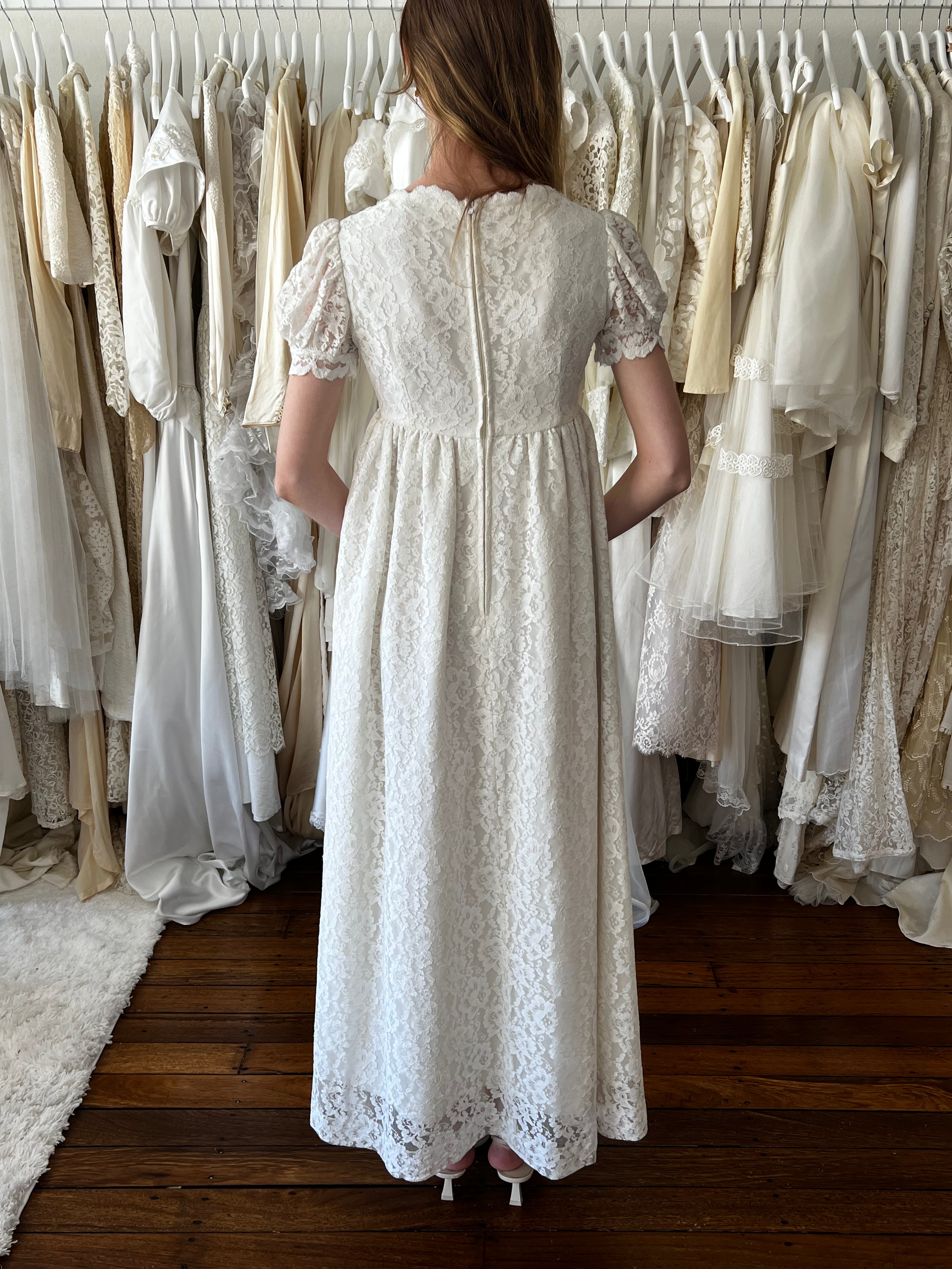 50s Lace Front Yoke Empire Dress