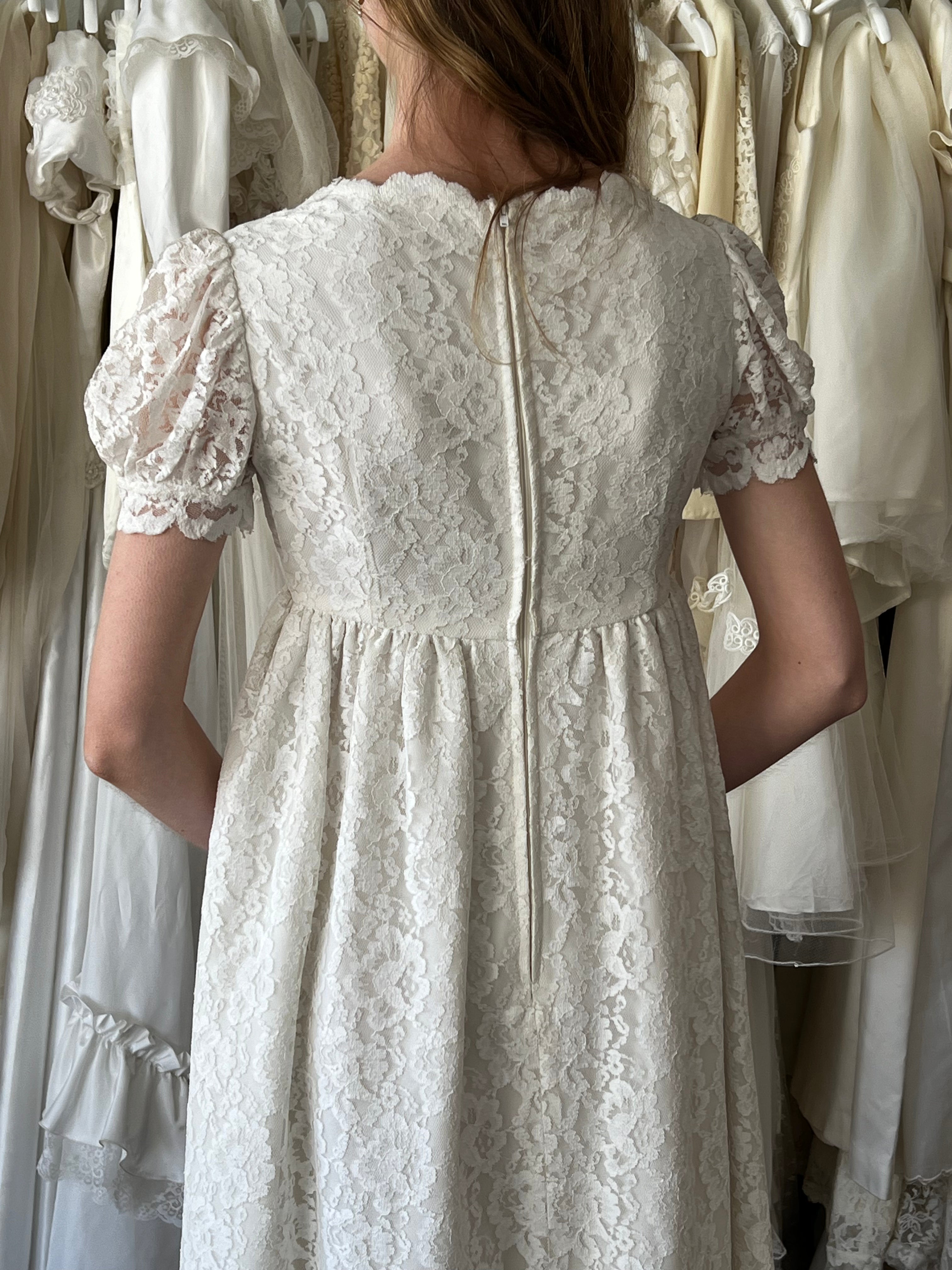 50s Lace Front Yoke Empire Dress