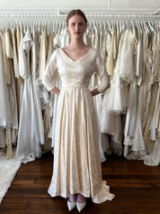 40s Blush Embossed Silk Satin Dress