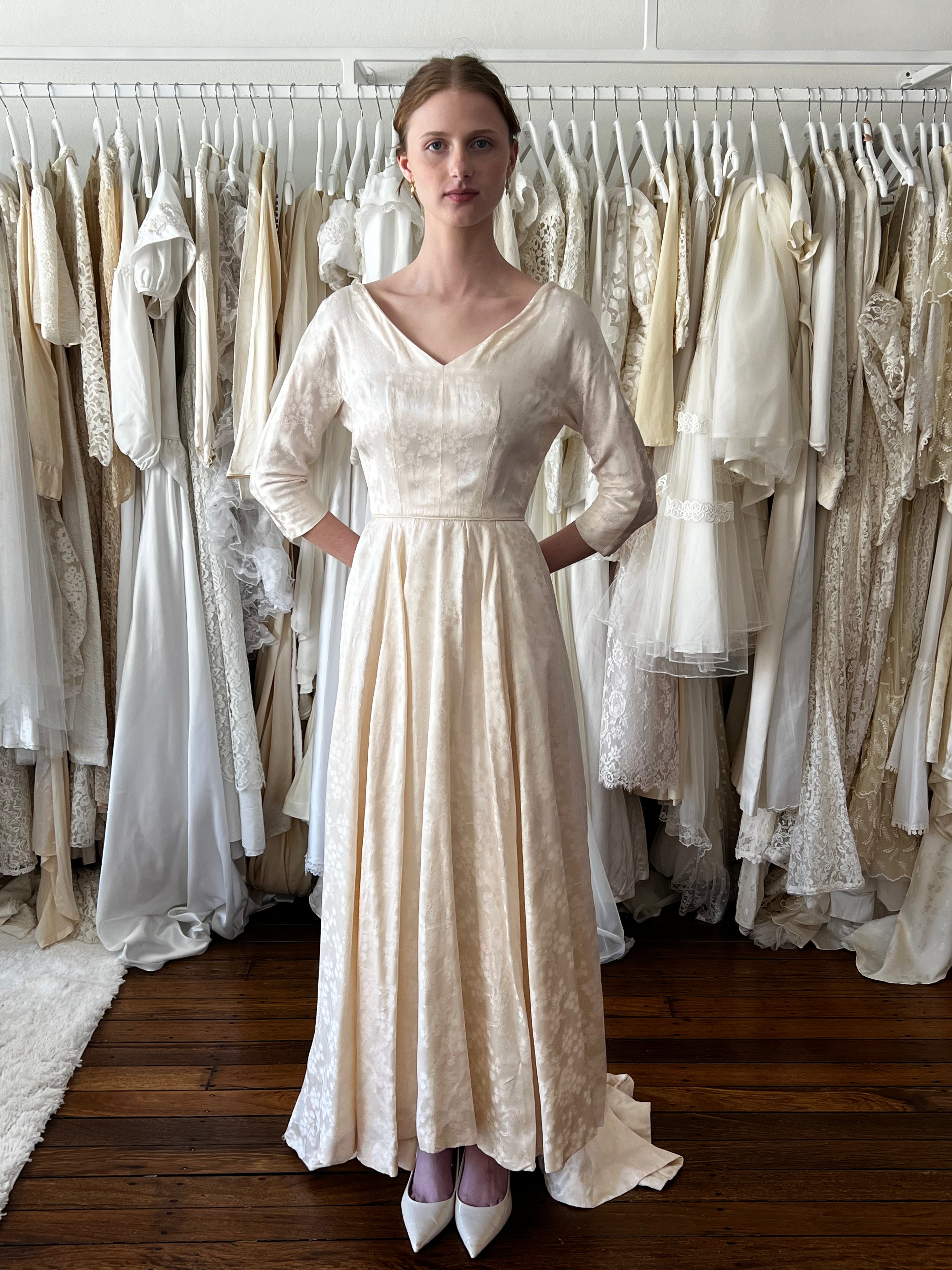 40s Blush Embossed Silk Satin Dress