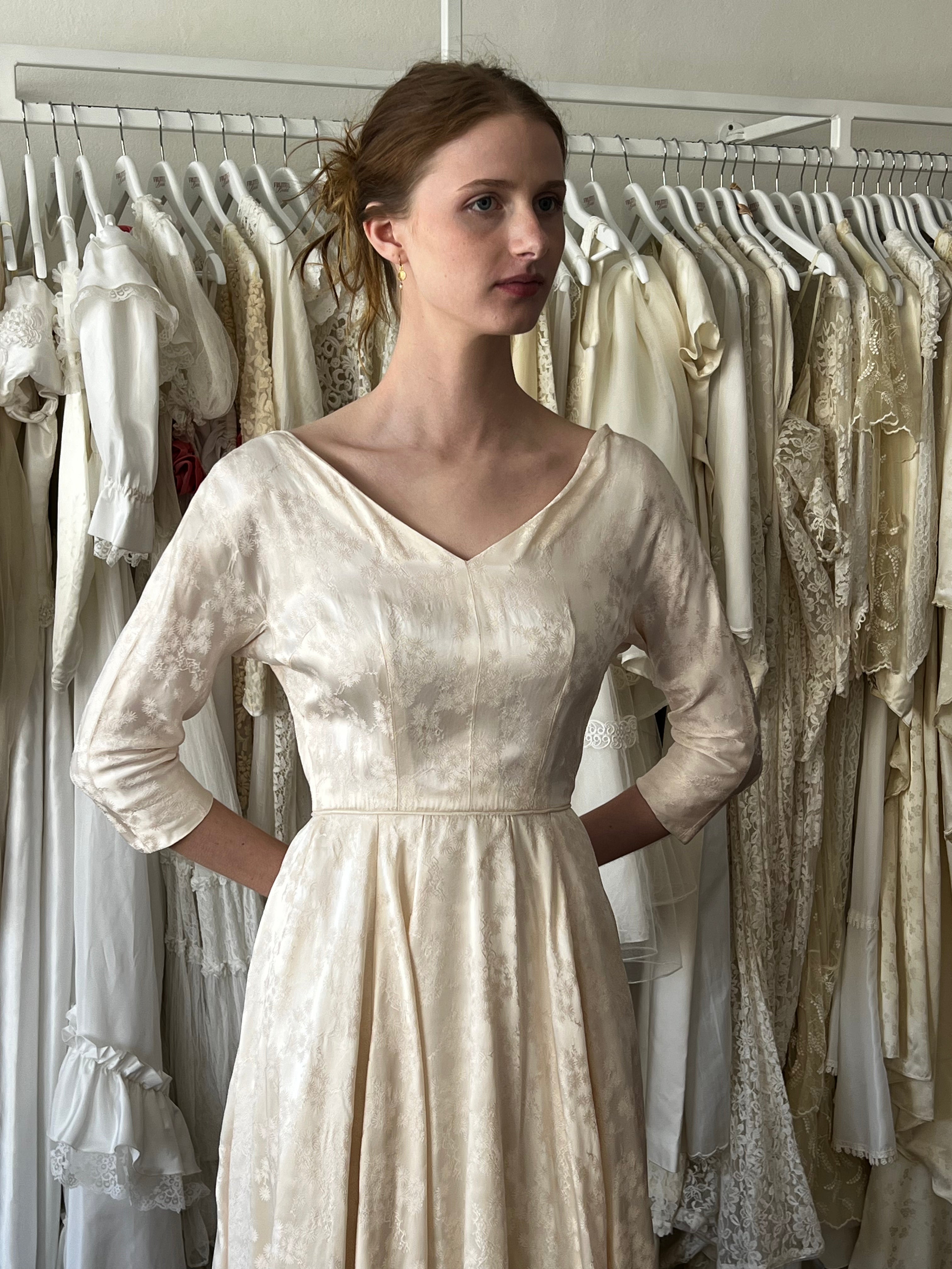 40s Blush Embossed Silk Satin Dress