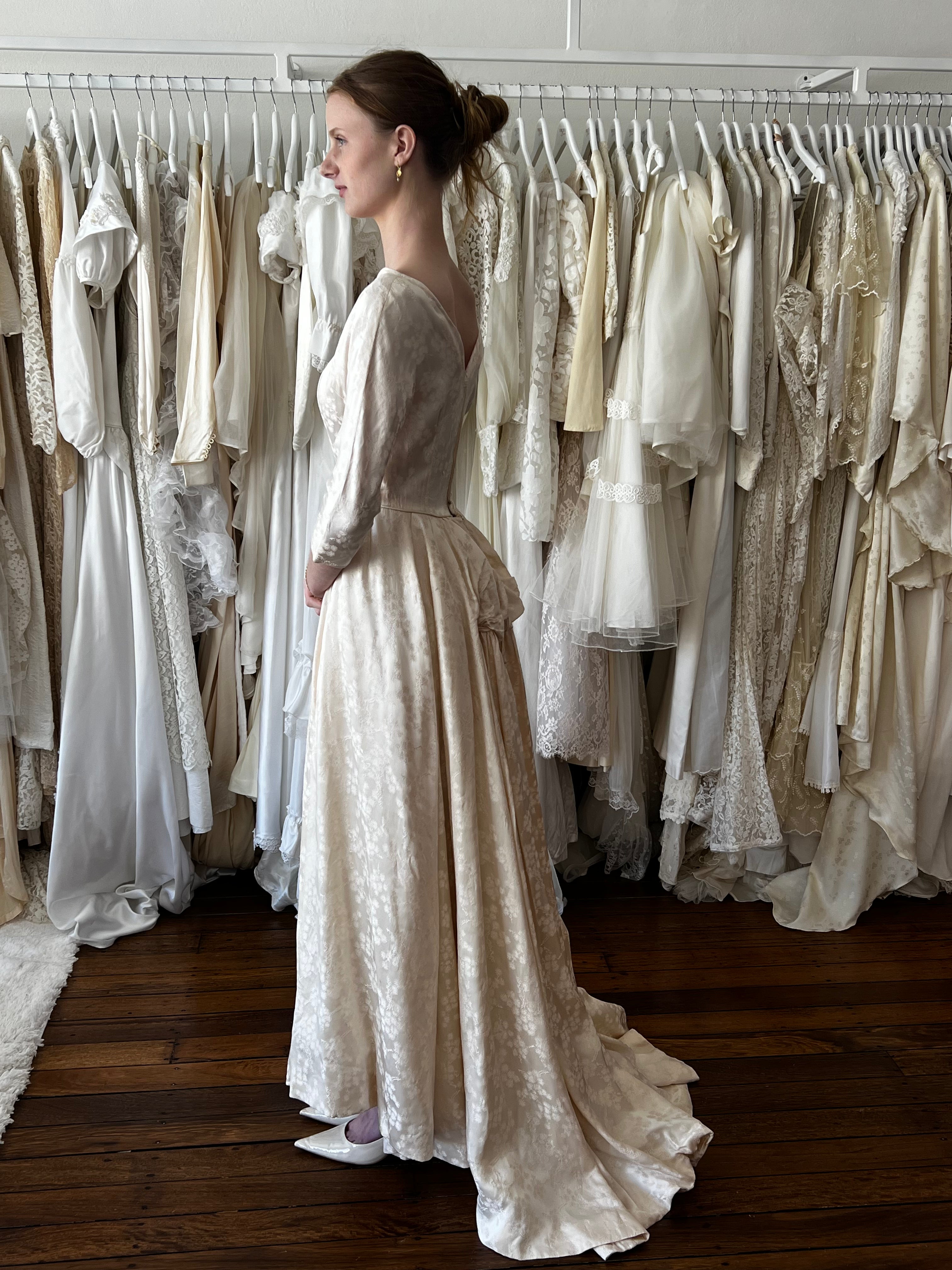 40s Blush Embossed Silk Satin Dress