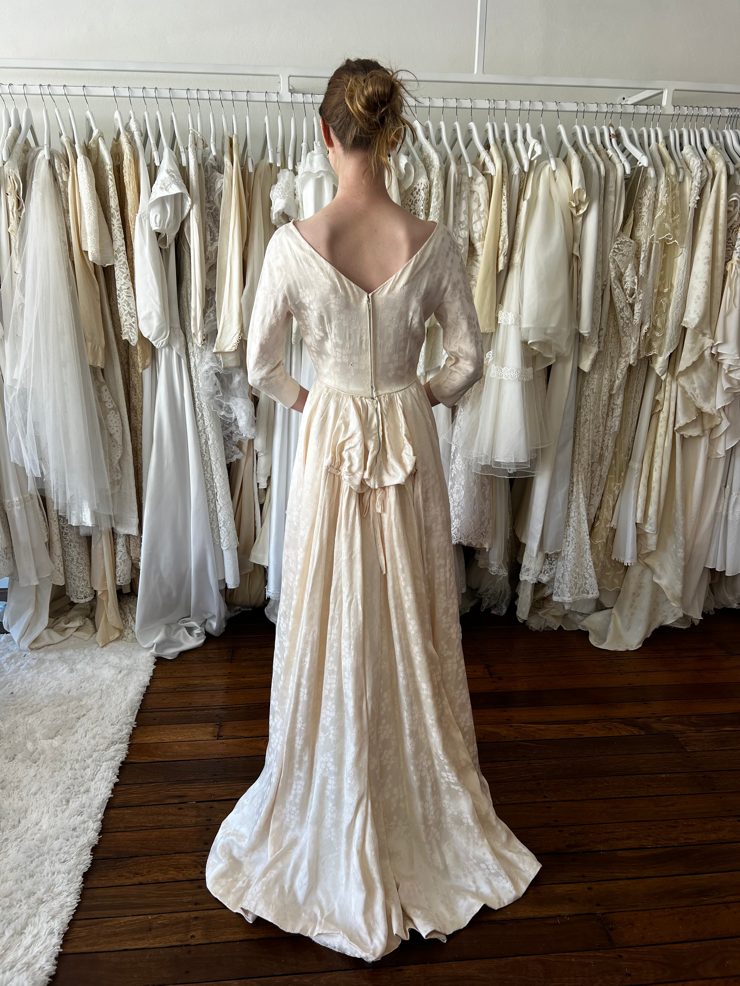 40s Blush Embossed Silk Satin Dress