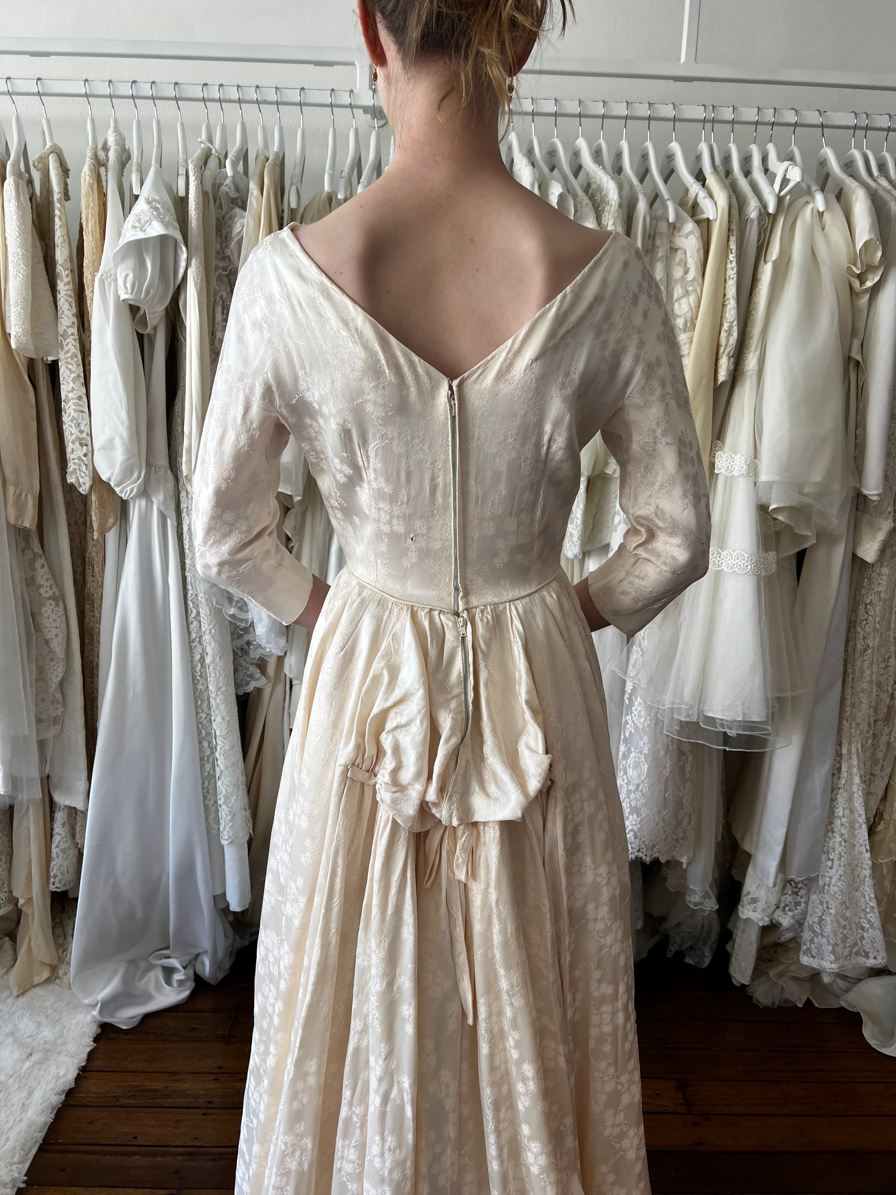 40s Blush Embossed Silk Satin Dress