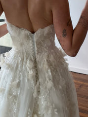 2000s Distressed Floral Detail Strapless Tulle Dress