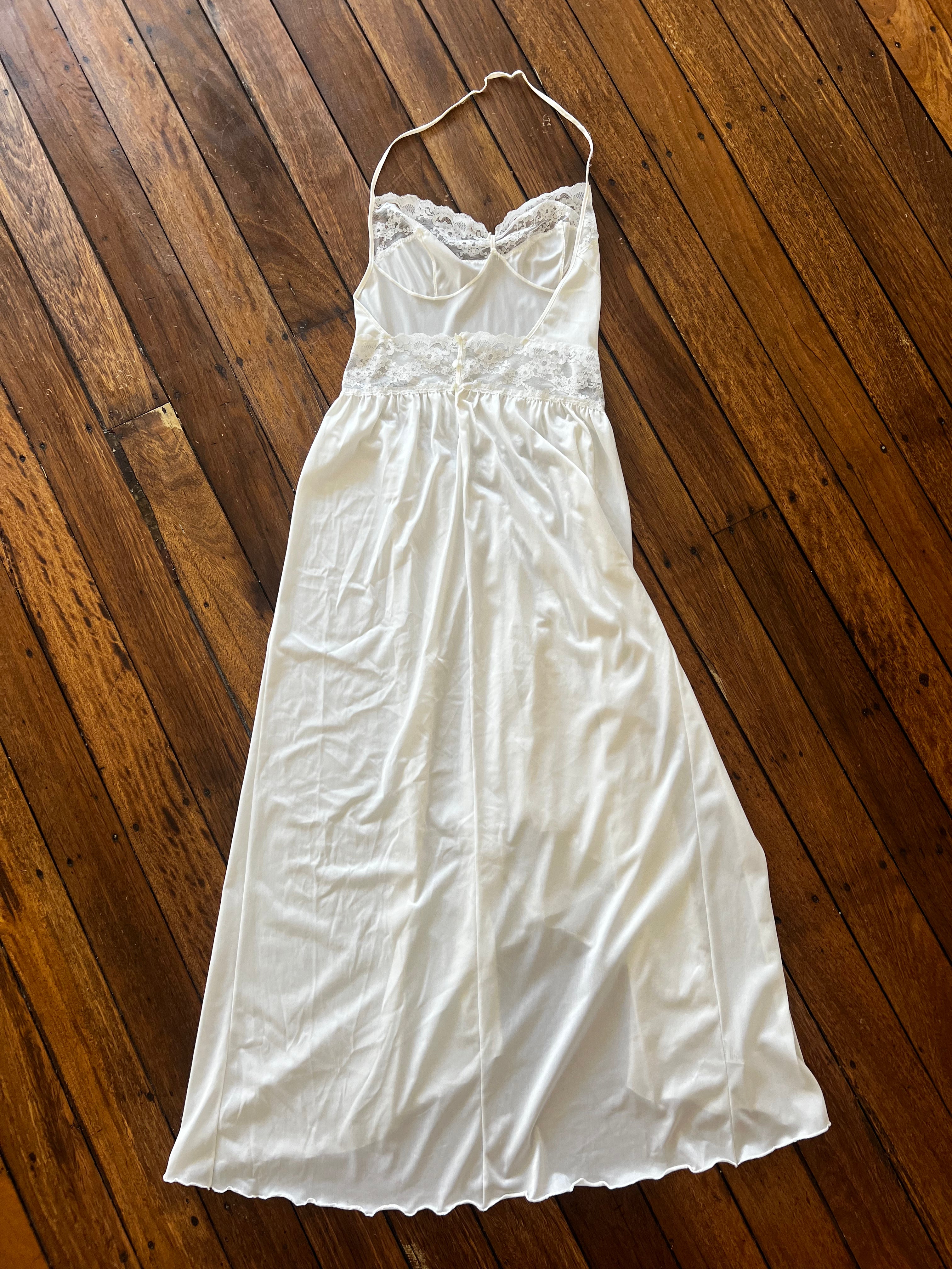 90s Backless Halter Lace Basque Waist Lingerie Dress