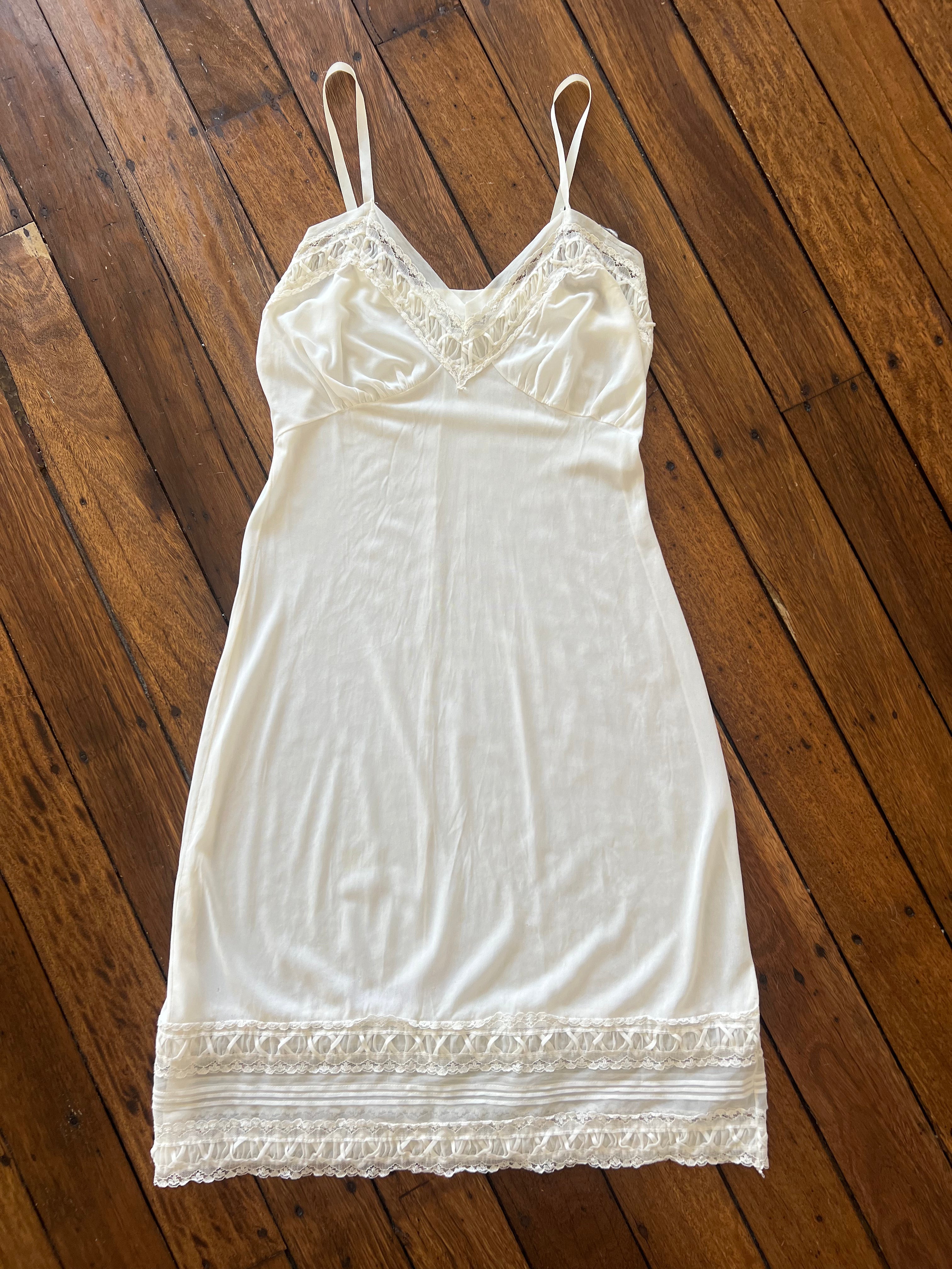80s Intricate Lace Detail Lingerie Midi Dress