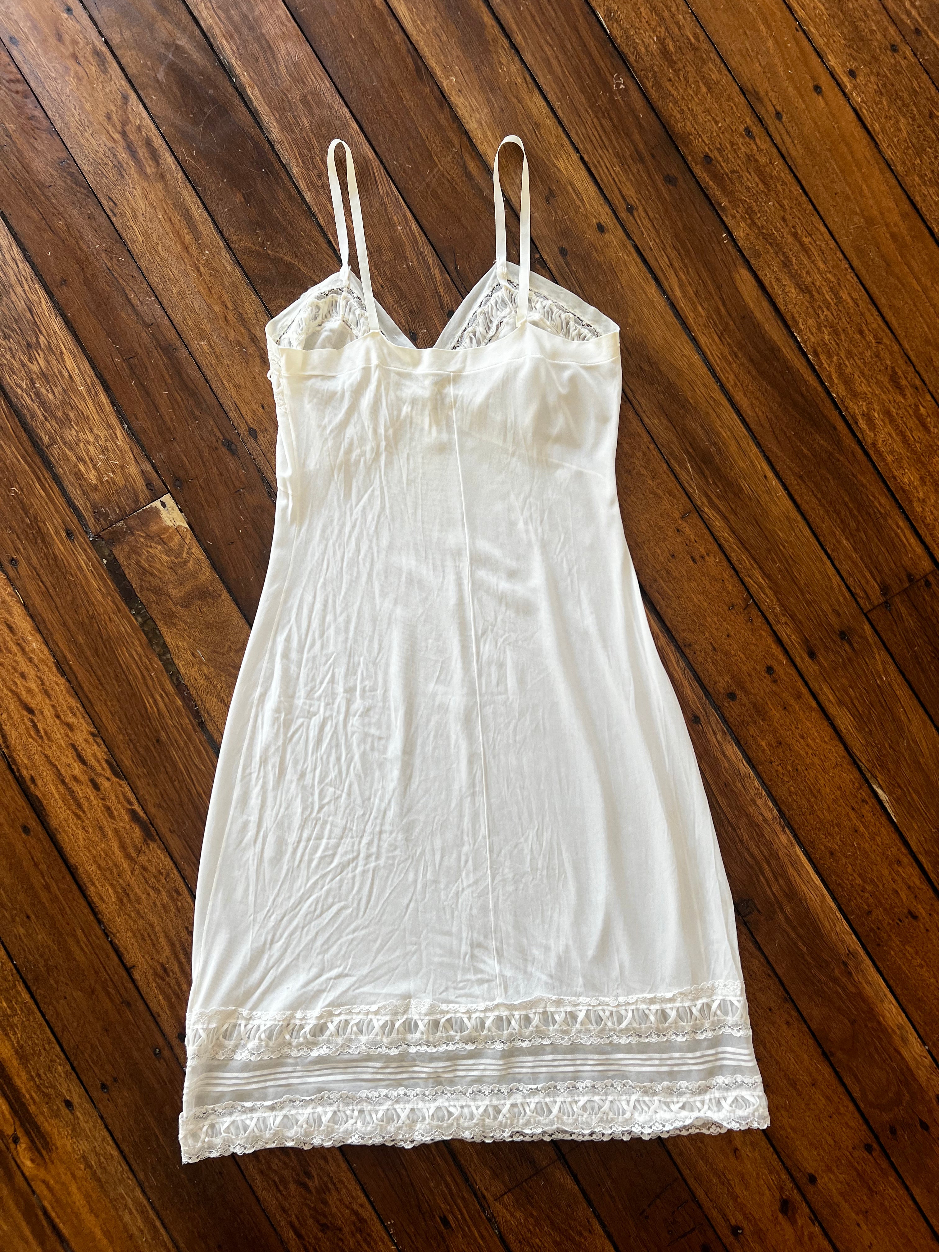 80s Intricate Lace Detail Lingerie Midi Dress